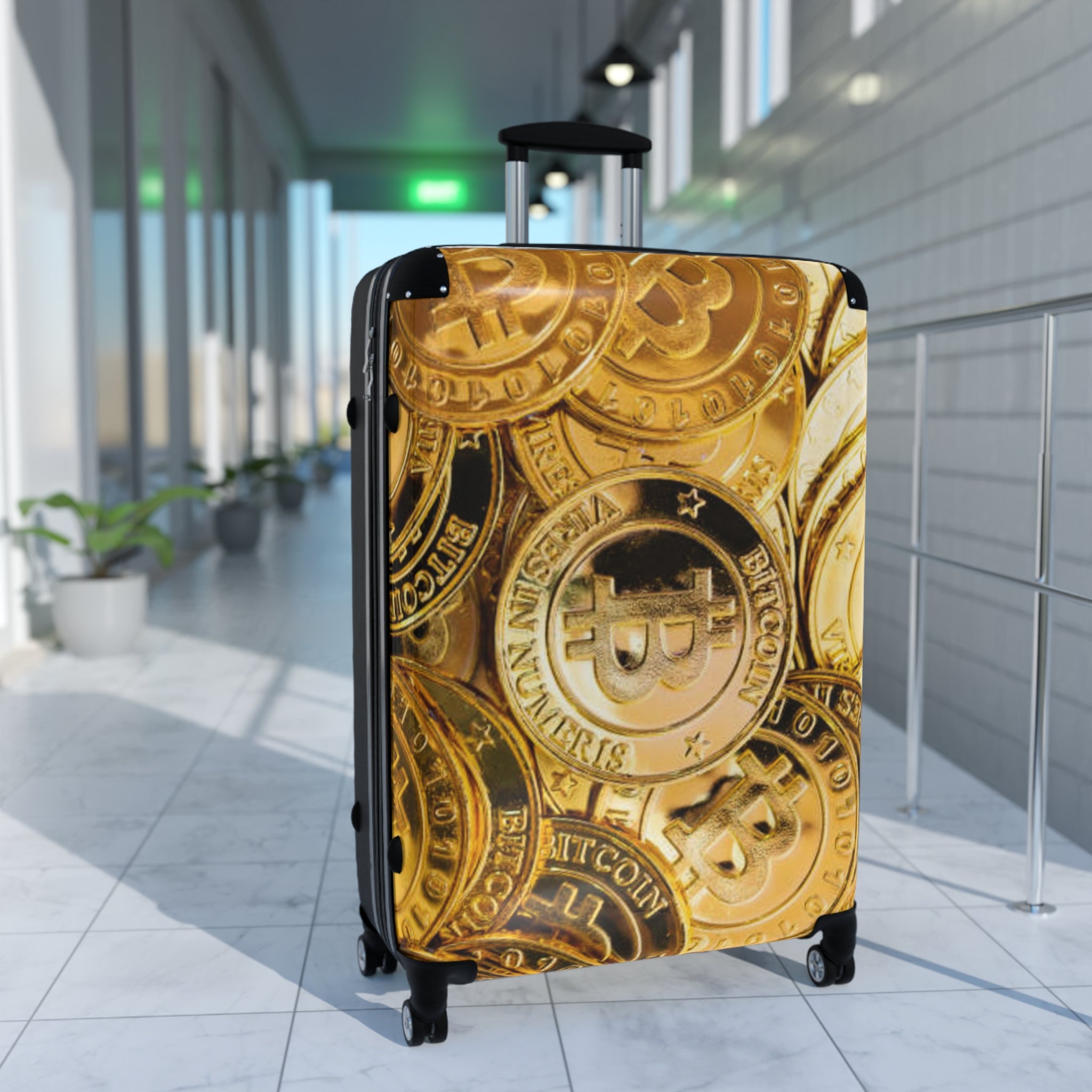 Bitcoin Coin Pattern Suitcase | Crypto Travel Luggage