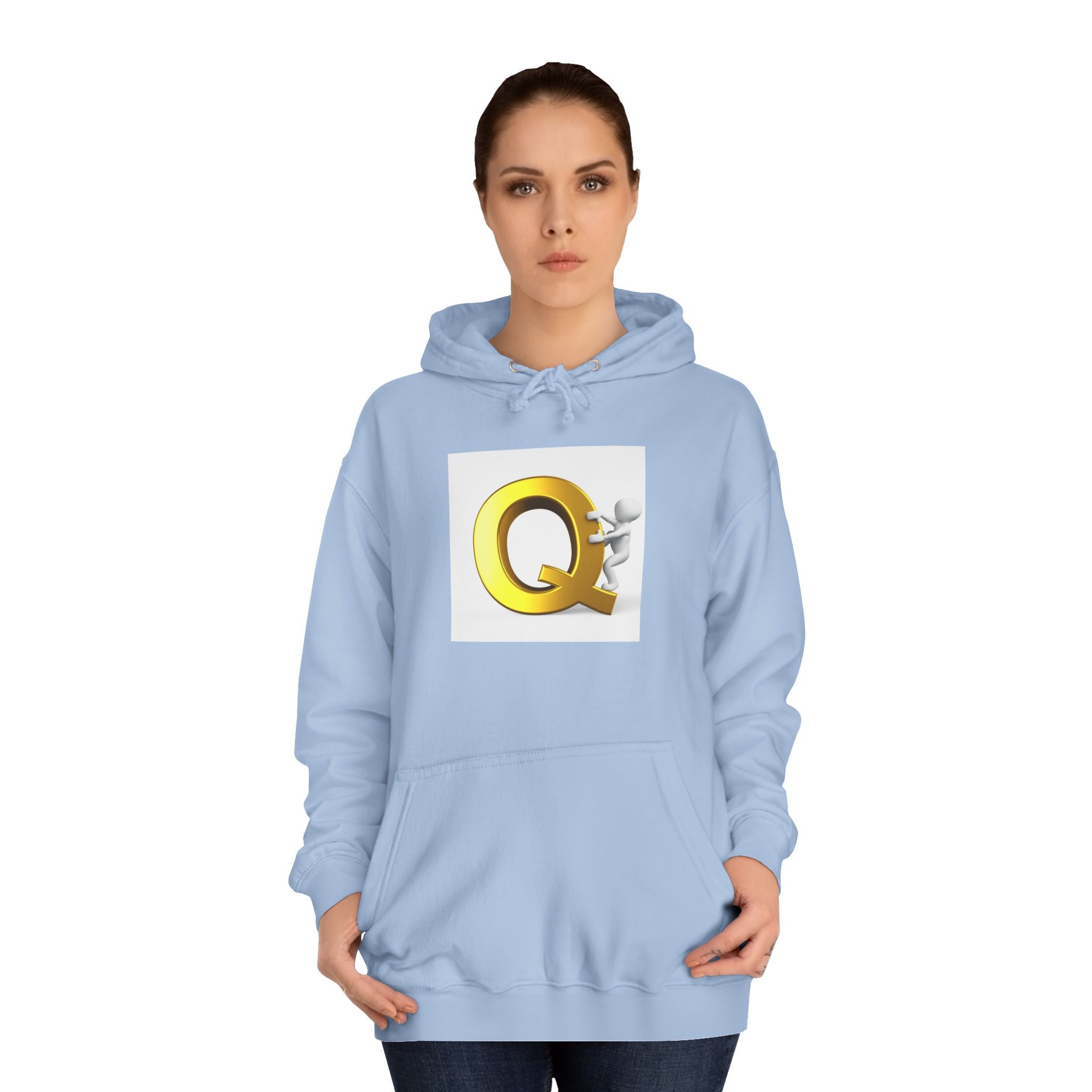 Golden Q Letter Hoodie | 3D Character Climbing Initial Sweatshirt