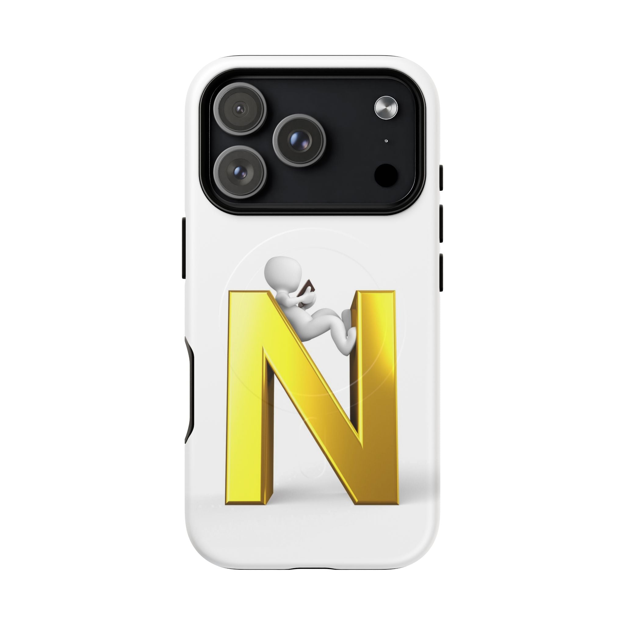 Coque de téléphone en or, lettre N, figure 3D | Coque magnétique robuste