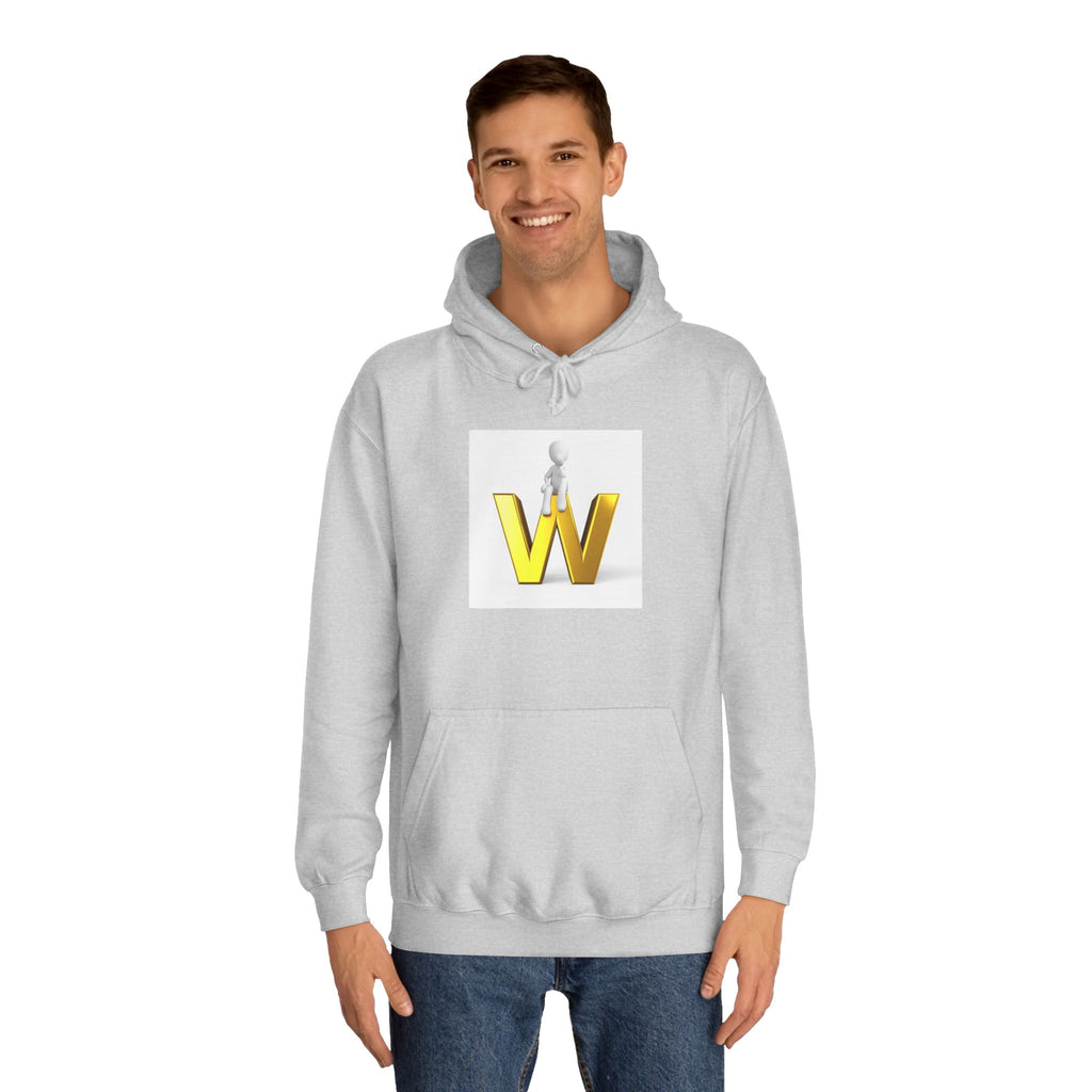 3D Gold W Letter with Sitting Figure Hoodie | Initial W Sweatshirt