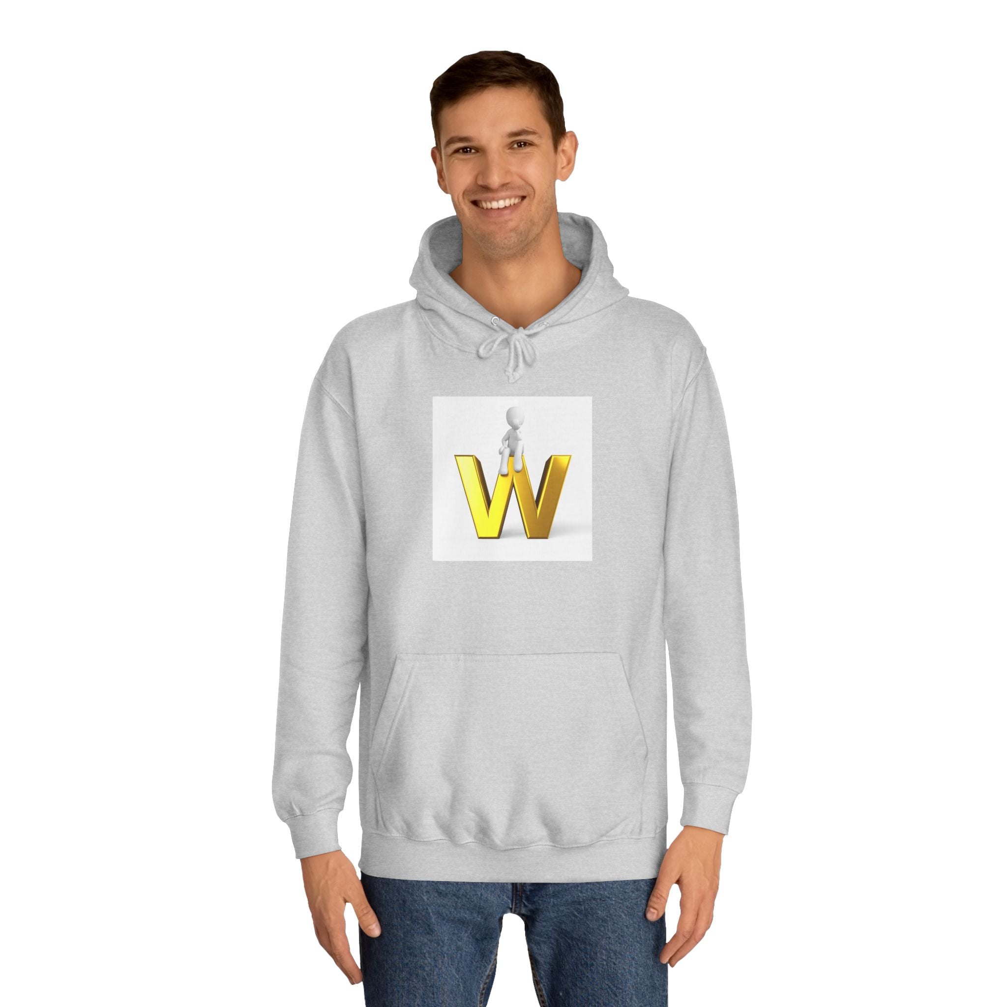 3D Gold W Letter with Sitting Figure Hoodie | Initial W Sweatshirt