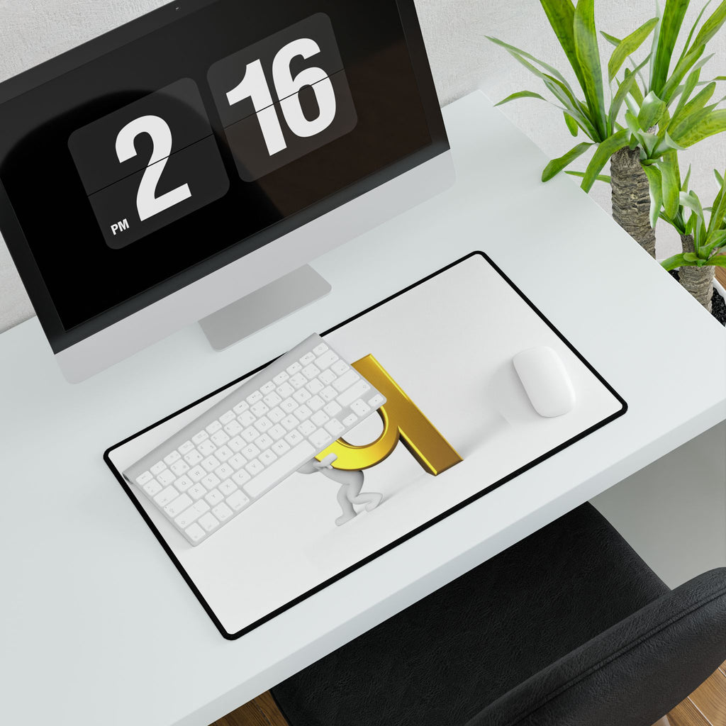 3D Figure Pushing Gold Letter Q Desk Mat | Large Mouse Pad