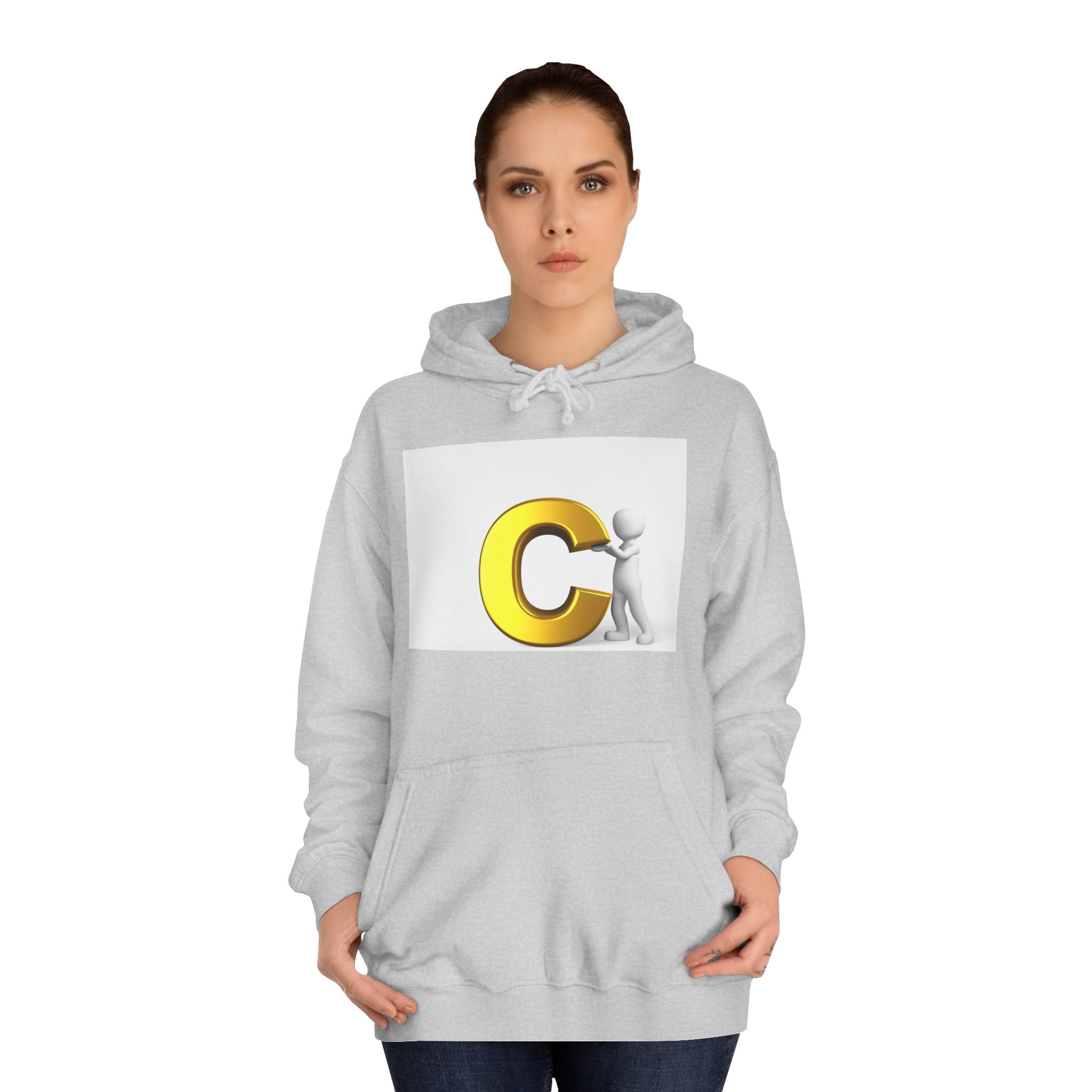 3D Yellow Letter C with Character Hoodie | Initial Monogram Sweatshirt