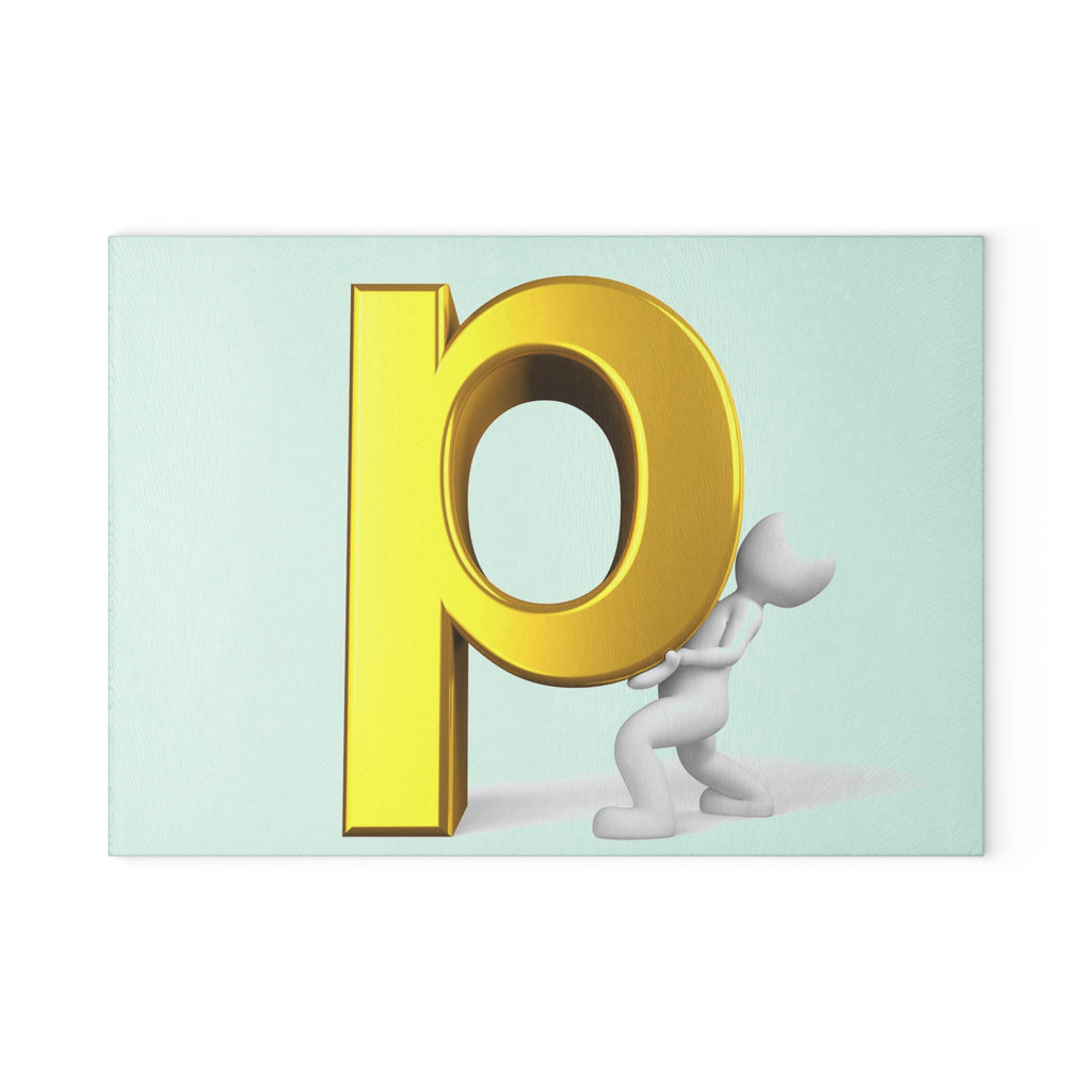 Gold Letter P Illustration Glass Cutting Board | Alphabet Kitchen Décor