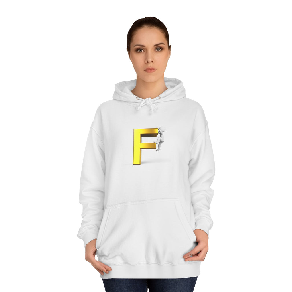 3D Gold Letter F Hoodie | Climbing Figurine Letterman Style
