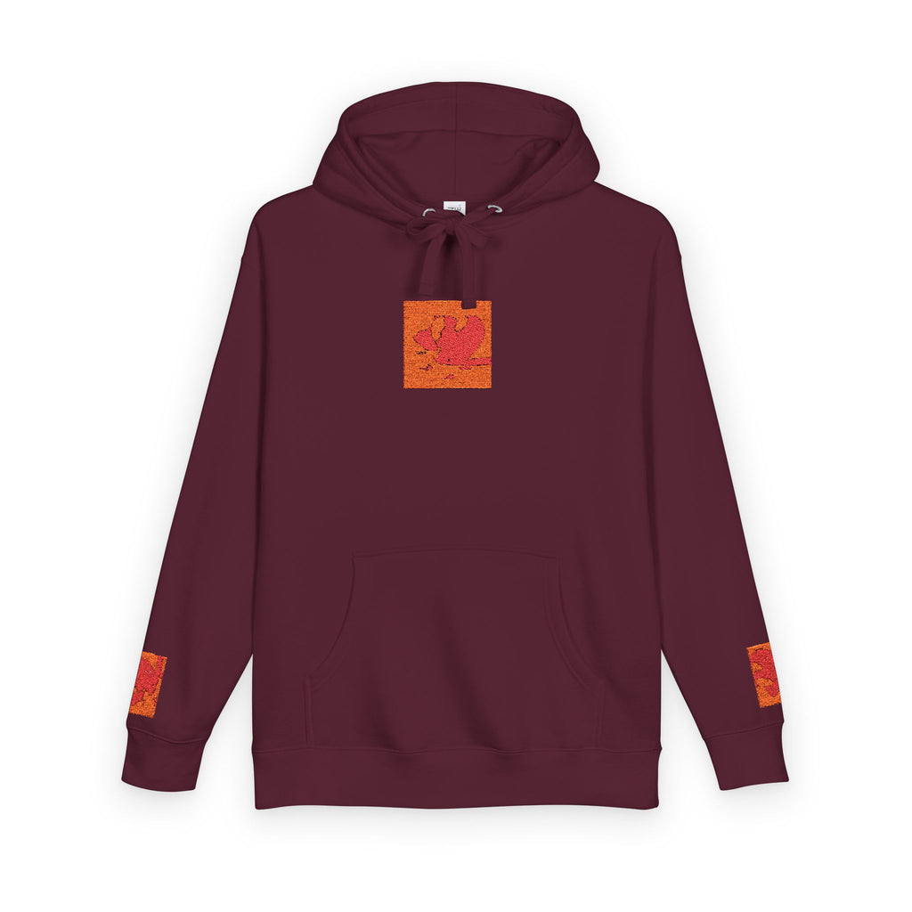 Orange Phoenix Pixel Art Hoodie | Square Chest & Sleeve Patch