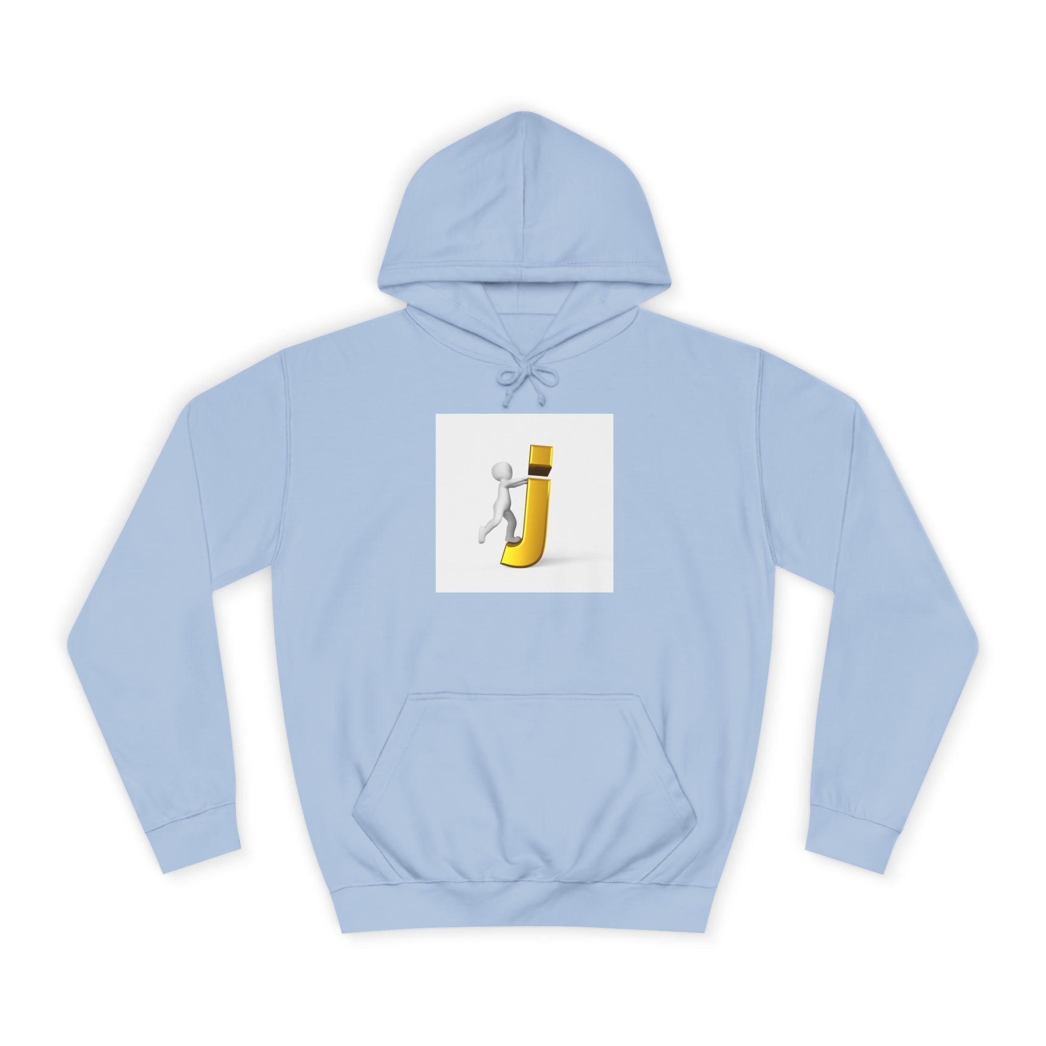 Sweat à capuche en 3D avec figurine bâton sur la lettre J en or | Monogramme initial lettre J
