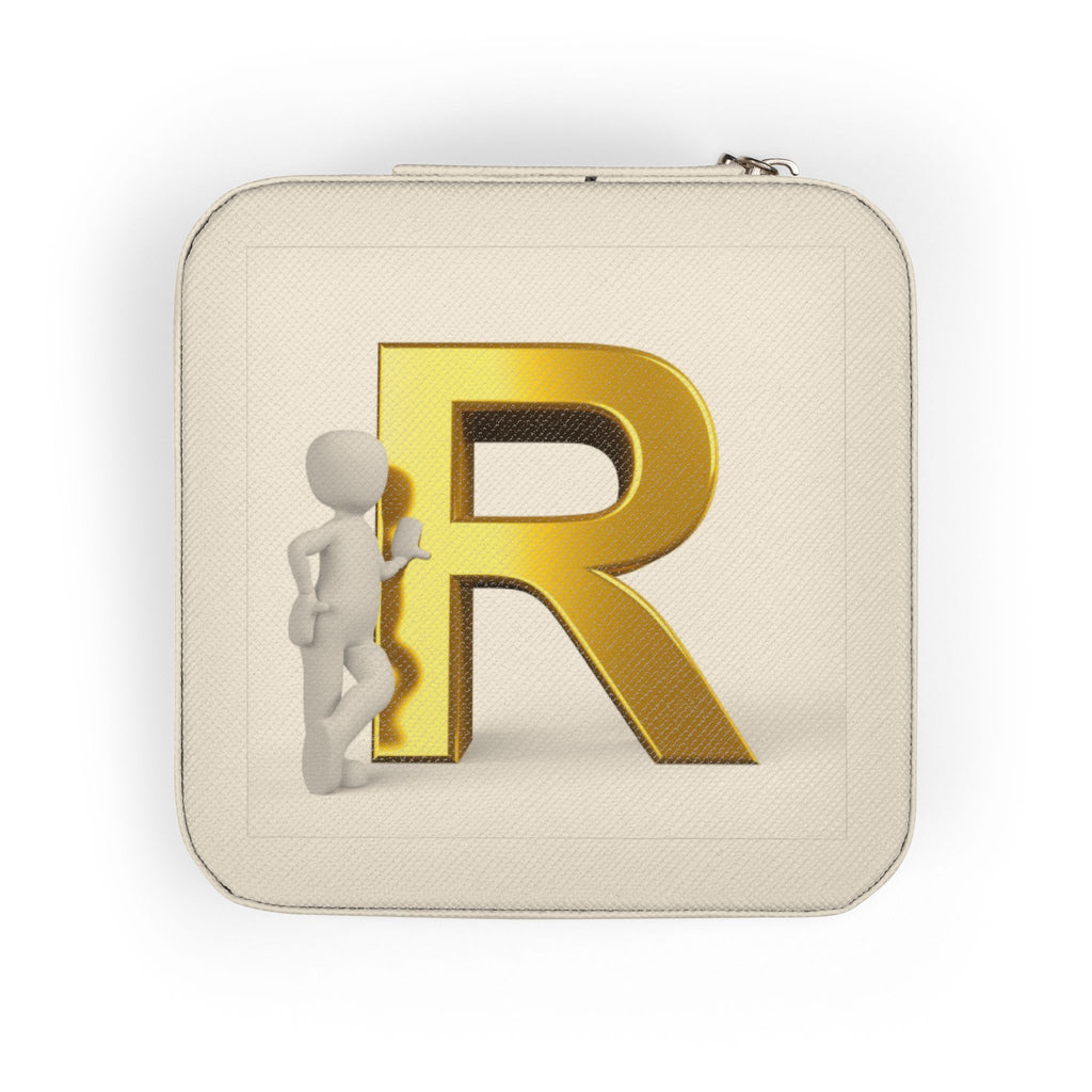Gold Monogram R Initial Jewelry Travel Case | Compact Pink Travel Organizer