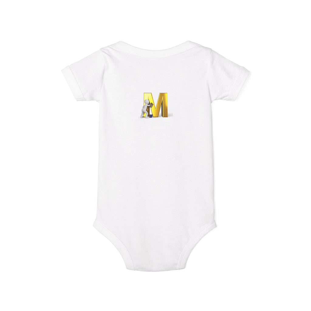 Yellow Letter M with Mouse Onesie | Baby Monogram Initial Infant Bodysuit