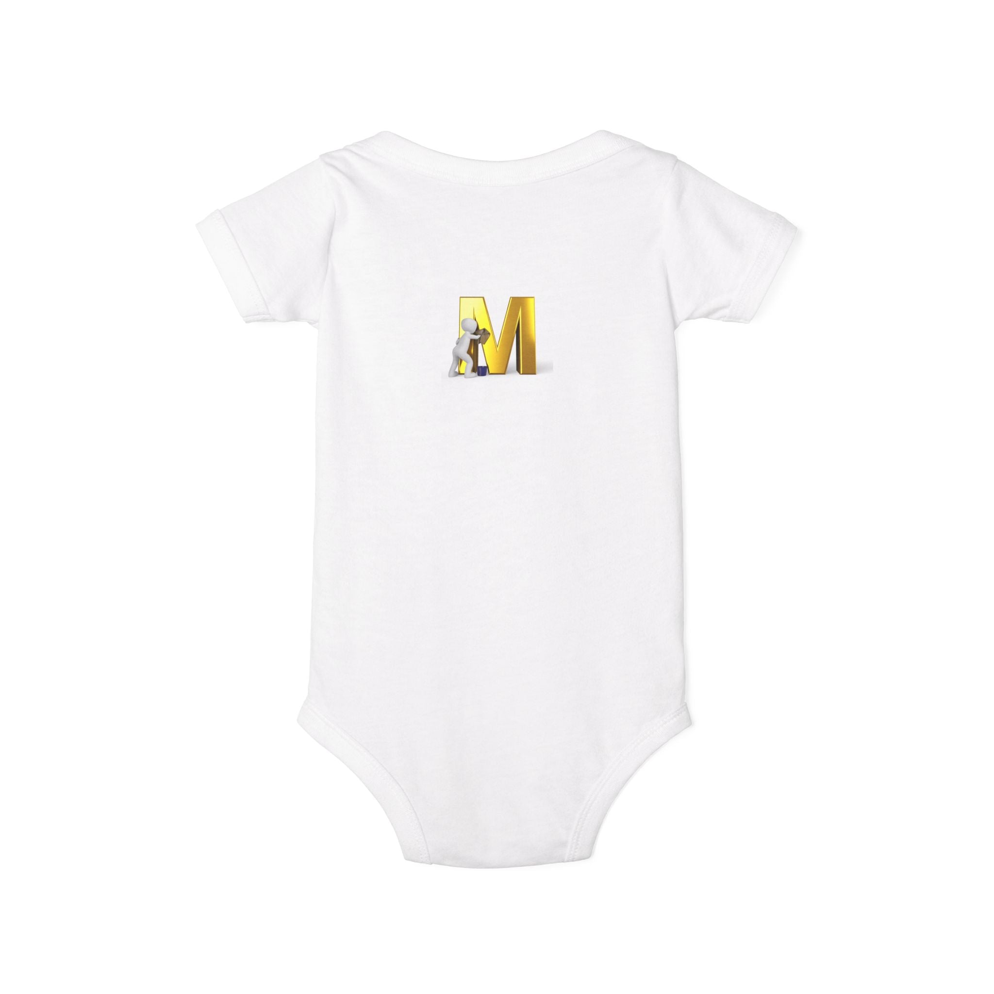 Yellow Letter M with Mouse Onesie | Baby Monogram Initial Infant Bodysuit