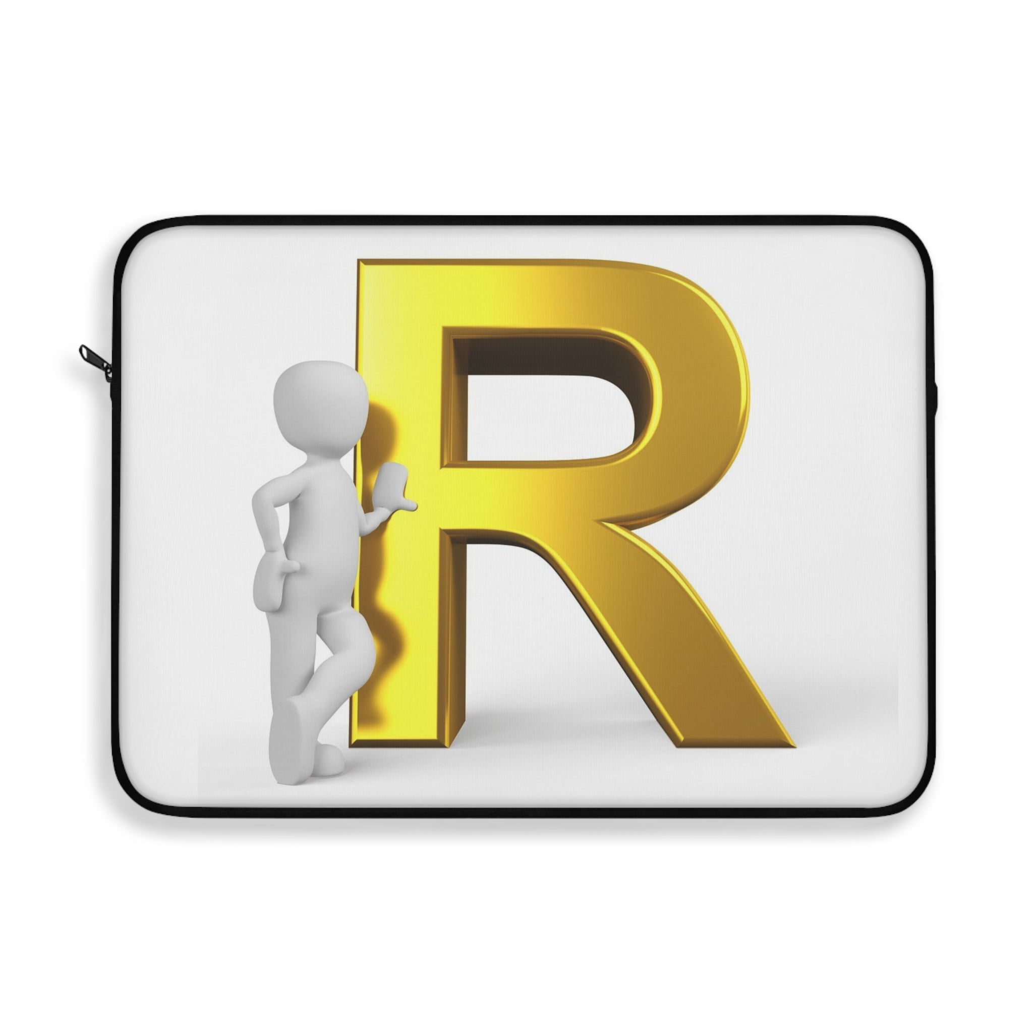Gold Letter R with 3D Figure Laptop Sleeve | Monogram Initial R