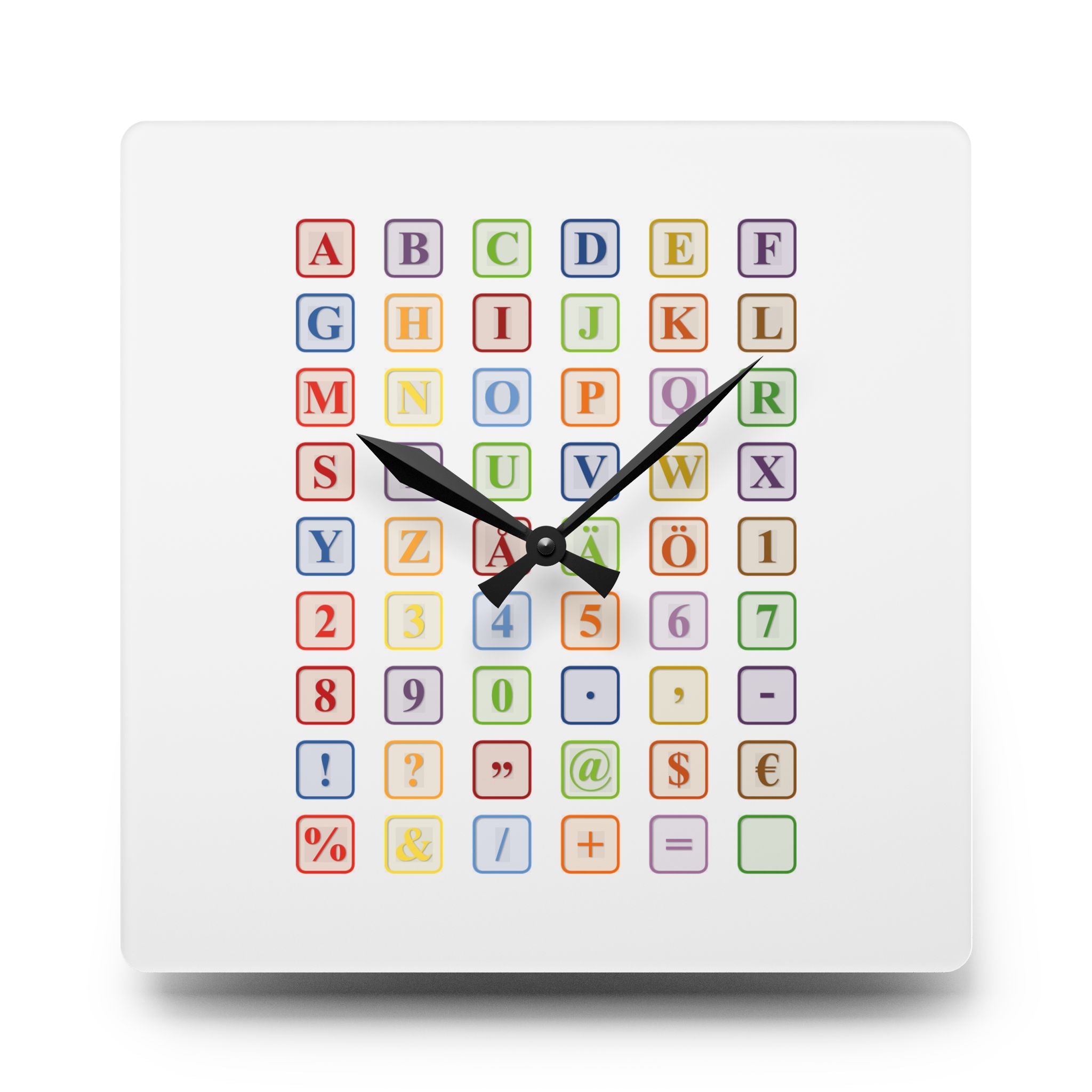 Horloge murale en acrylique avec blocs alphabet colorés | Décoration d'apprentissage pour enfants