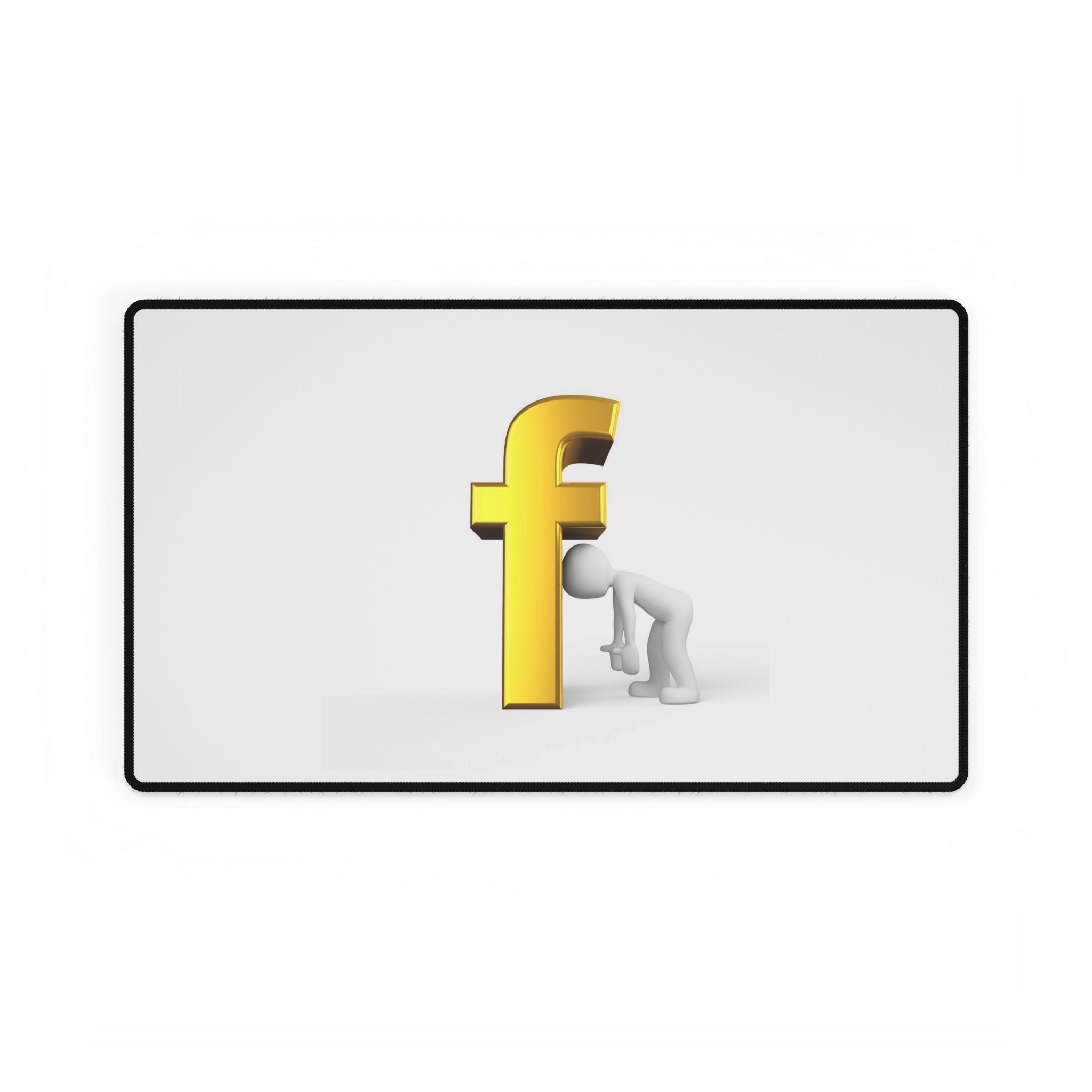 3D Figure Peeking Around Gold Letter F Desk Mat | Large Gaming Mouse Pad