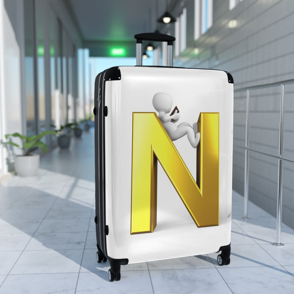 Golden Letter N Luggage Suitcase | Initial Monogram Travel Case