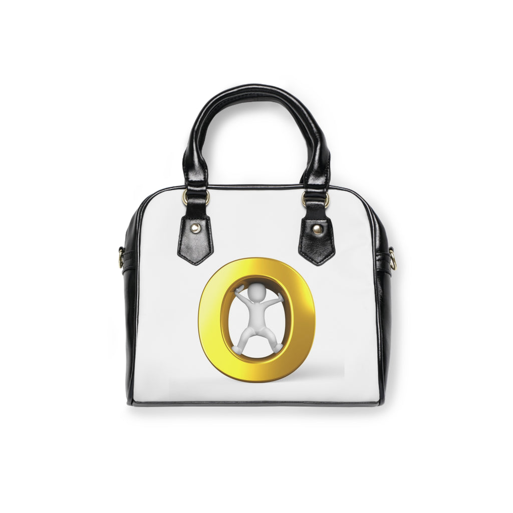 Gold Ring O with Abstract Figure Shoulder Handbag | Minimal Logo Purse