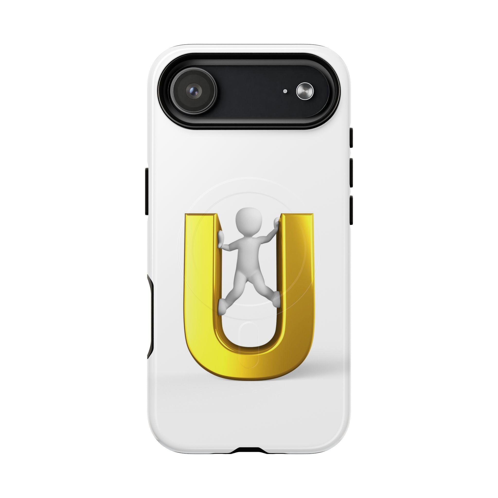 Coque de téléphone en 3D Dorée Lettre U avec Bonhomme Allumette | Coque Magnétique Robuste