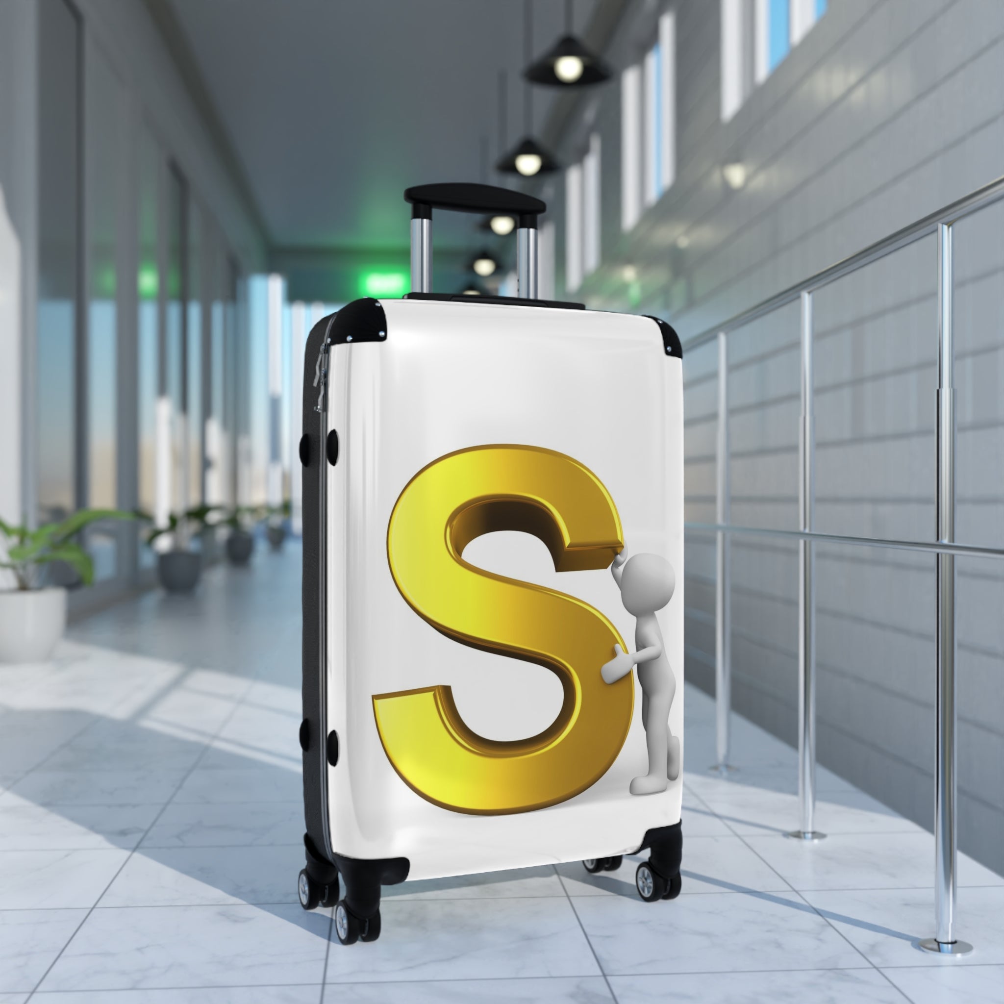Gold Letter S Monogram Suitcase | Personalized Initial Luggage