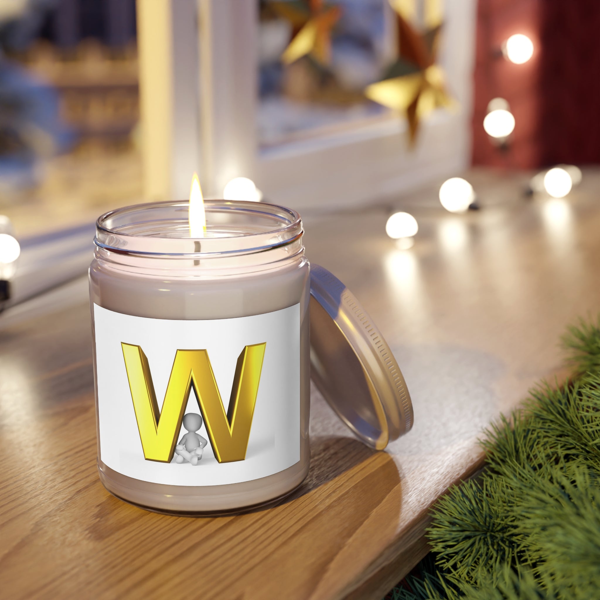 Gold Letter W Monogram Candle | 9oz Soy Candle with White Lid