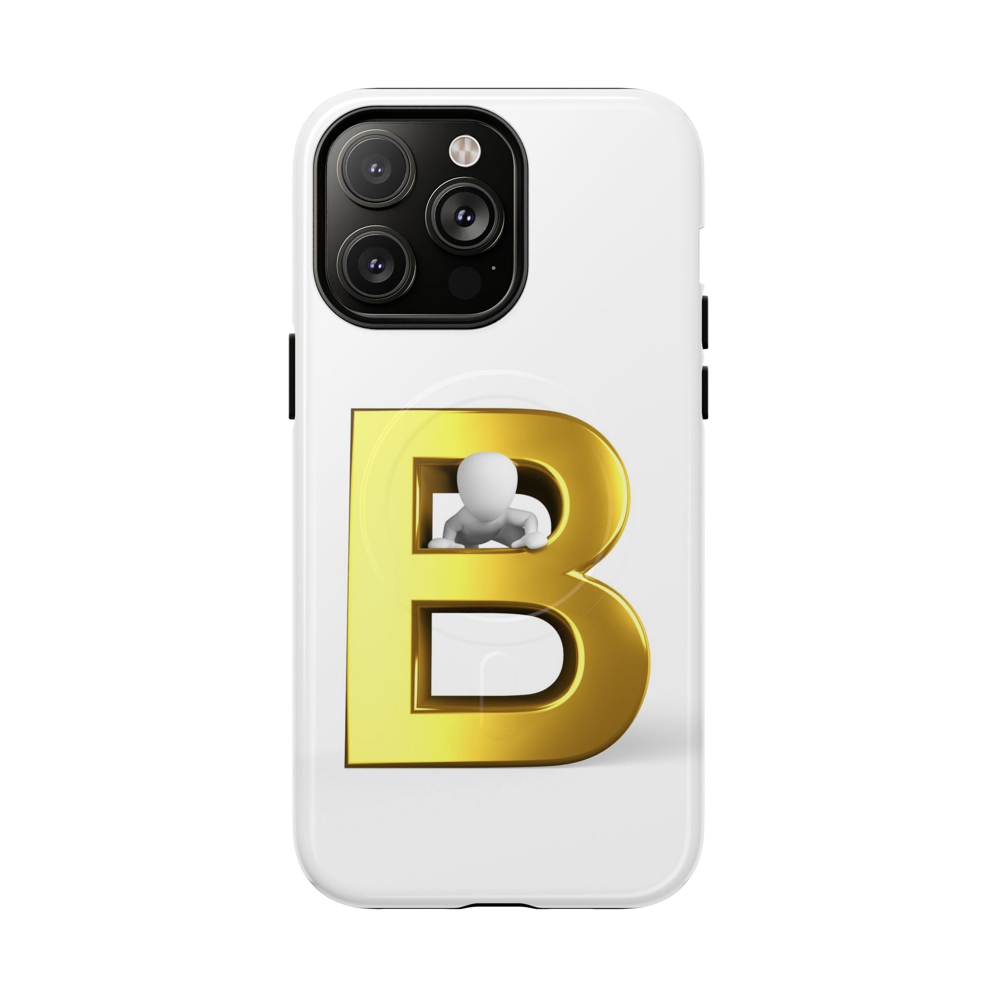 Coque de téléphone 3D Lettre B dorée | Coque magnétique résistante