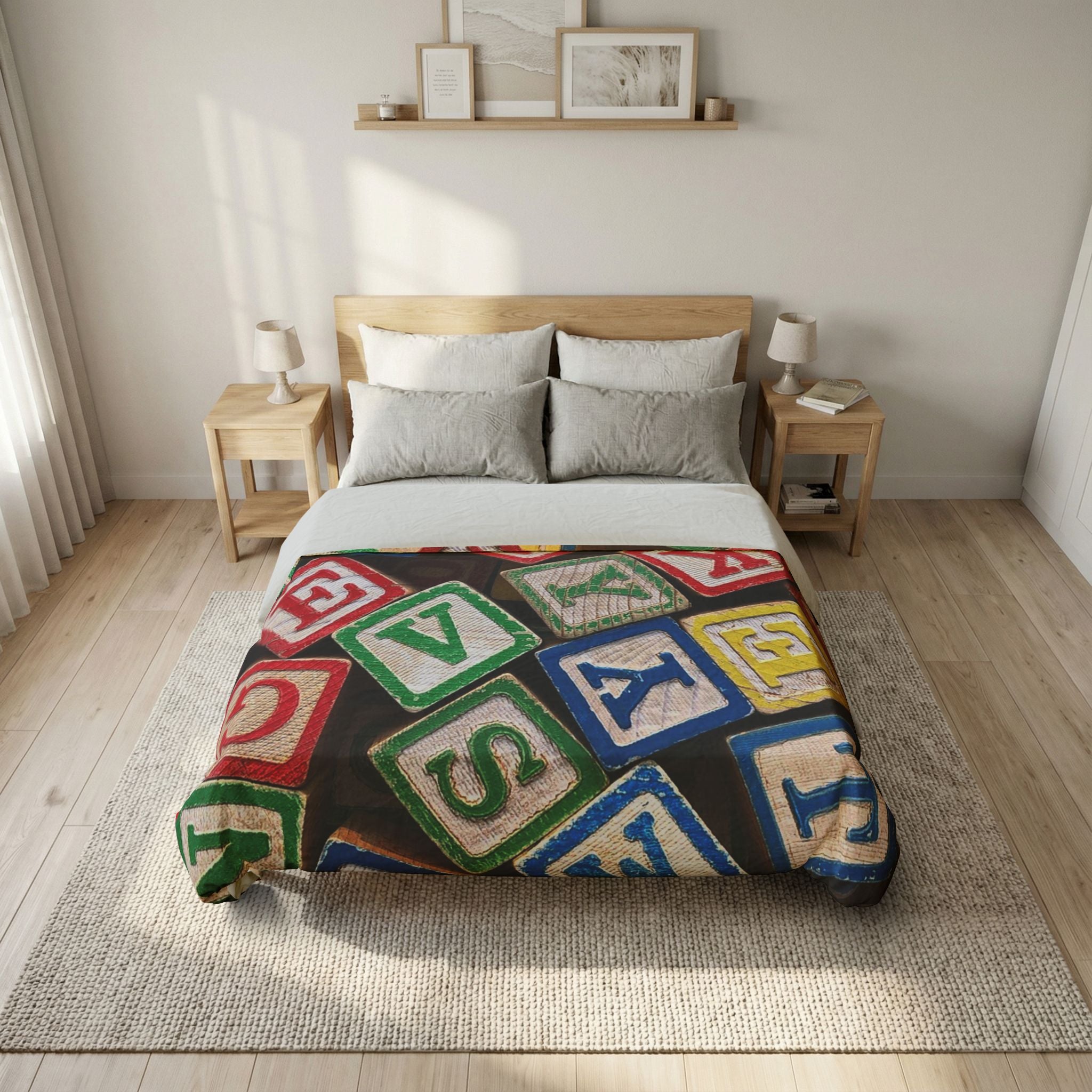 Alphabet Building Blocks Cotton Duvet Cover | Colorful Kids Blocks Bedding