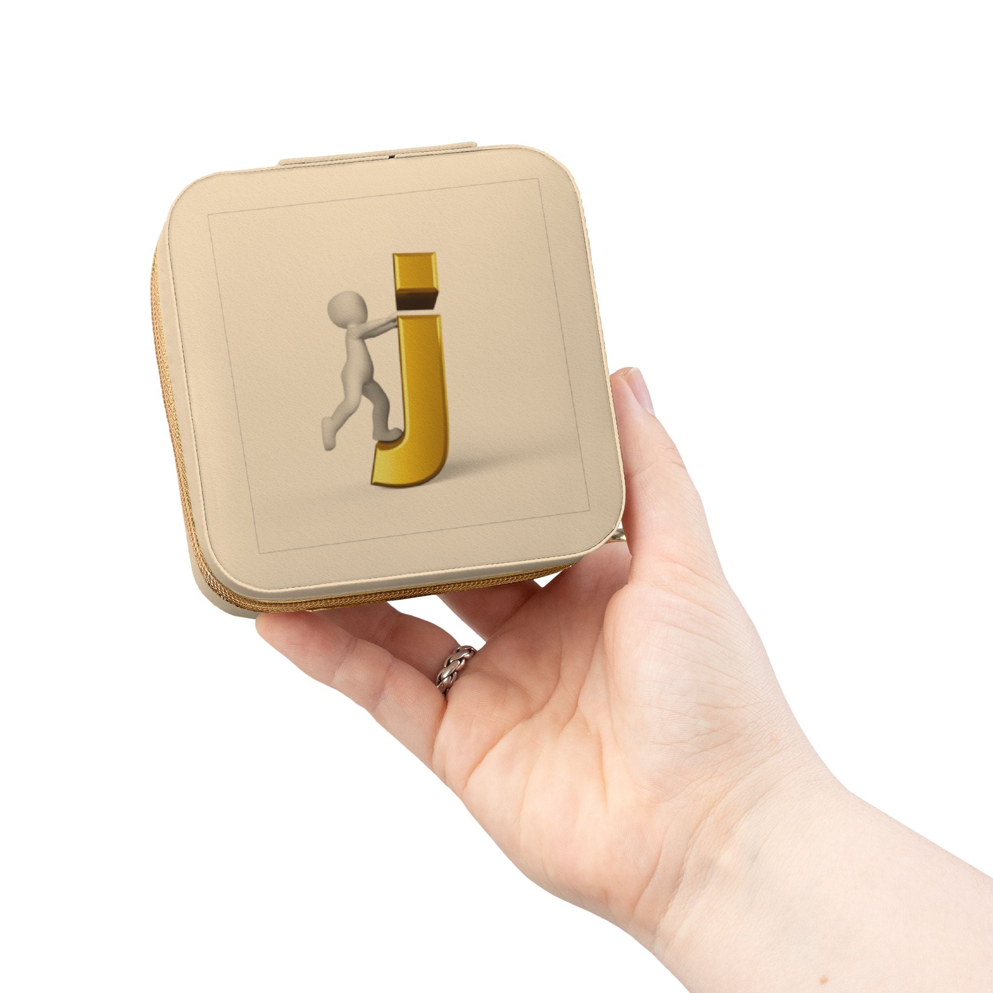 Étui de voyage compact rose avec organisateur de bijoux en forme de lettre J 3D