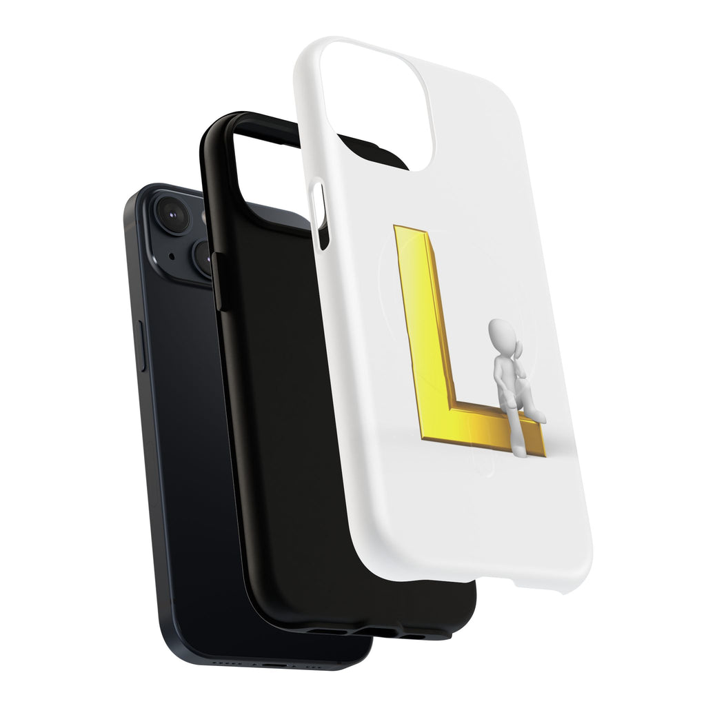 Yellow 3D Letter L with Sitting Figure phone case | Tough Magnetic Case