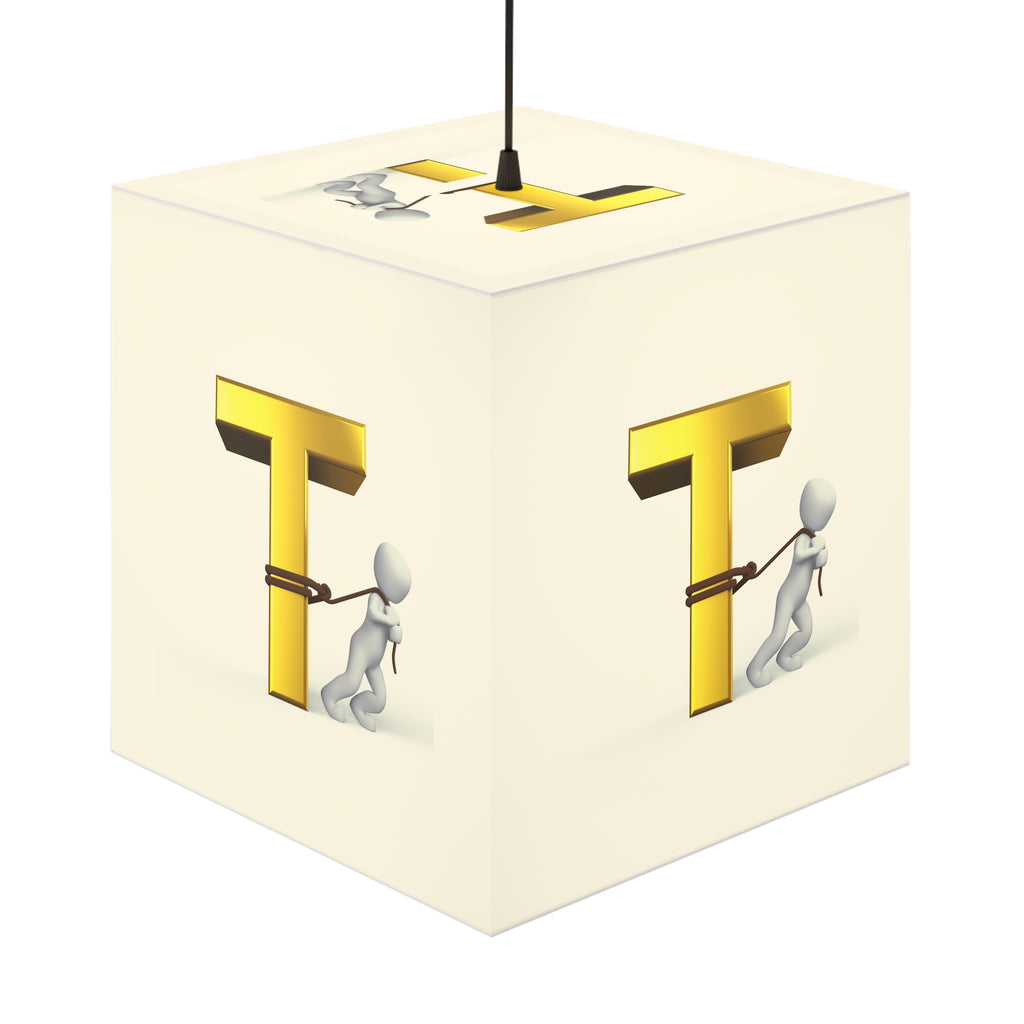 3D Gold Letter T with Figure Light Cube Lamp | Personalized Initial Decor
