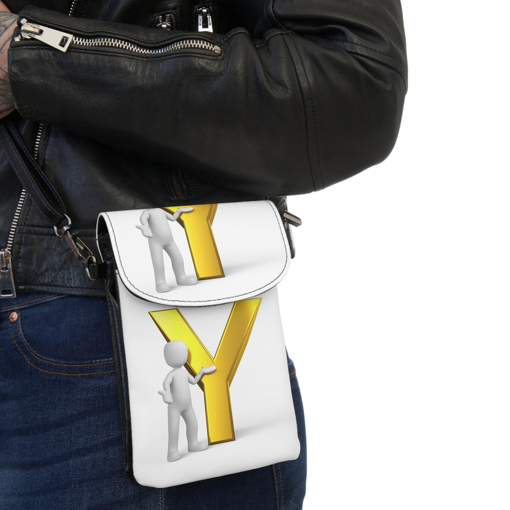 3D Yellow Letter Y with Figures Small Cell Phone Wallet | Crossbody Phone Pouch