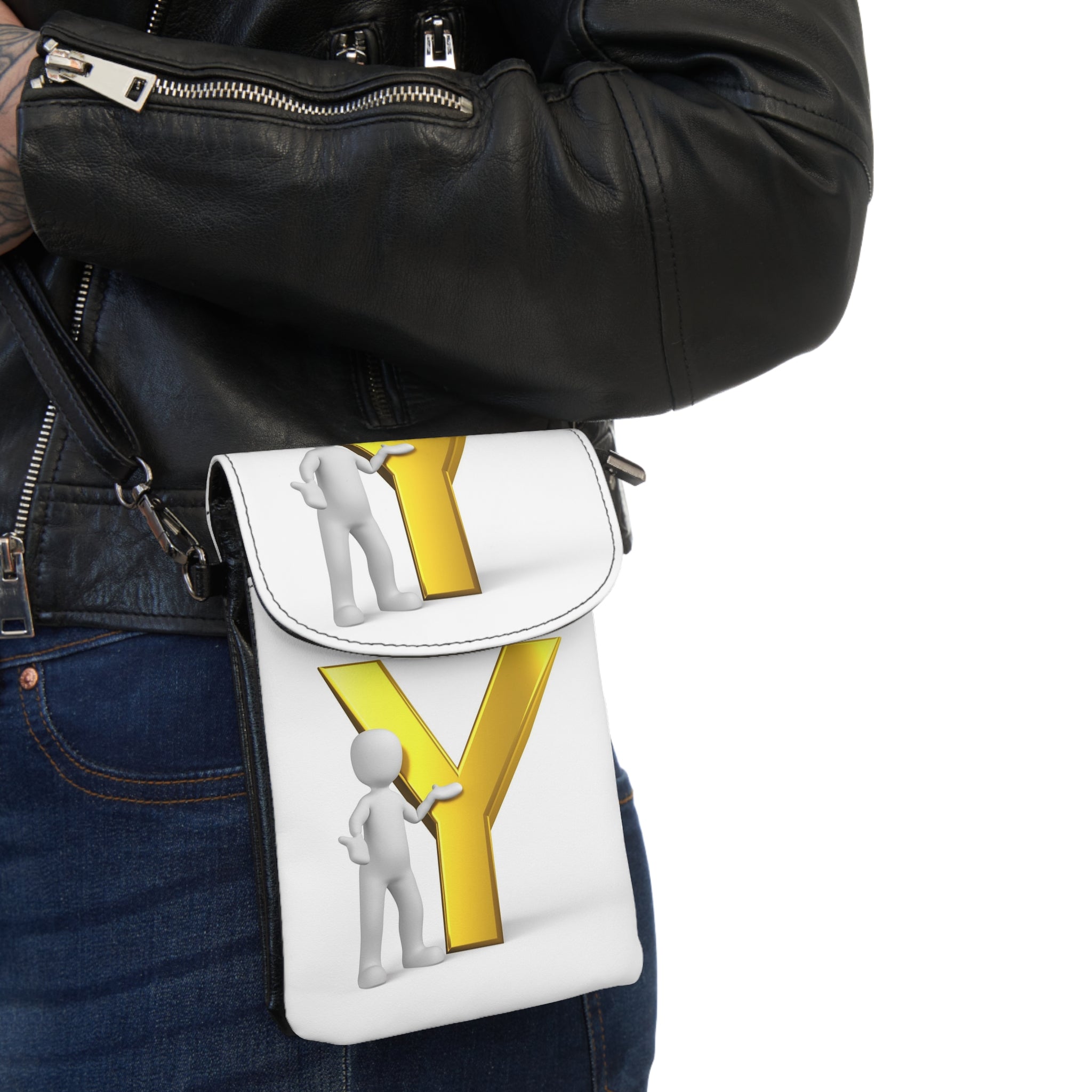 3D Yellow Letter Y with Figures Small Cell Phone Wallet | Crossbody Phone Pouch