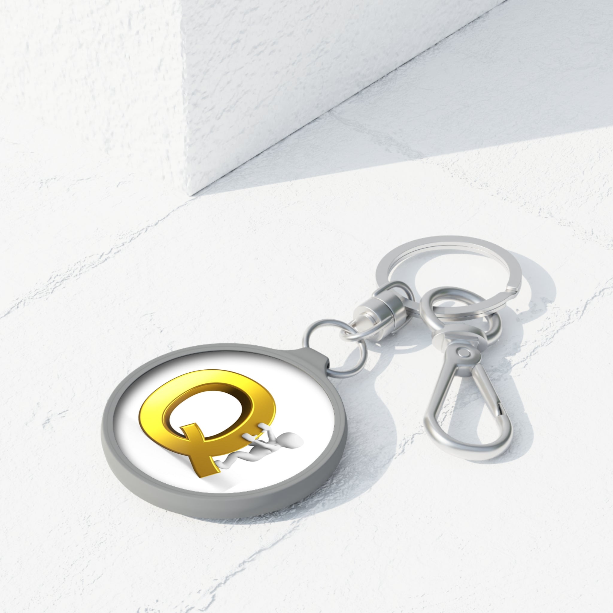 Gold Letter Q with Climber Keyring Tag | Initial Keychain