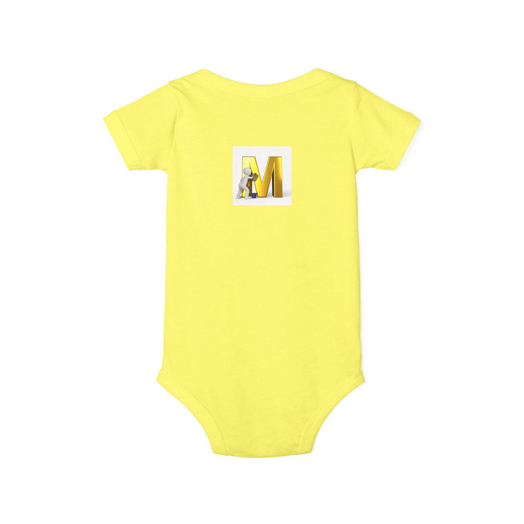 Yellow Letter M with Mouse Onesie | Baby Monogram Initial Infant Bodysuit