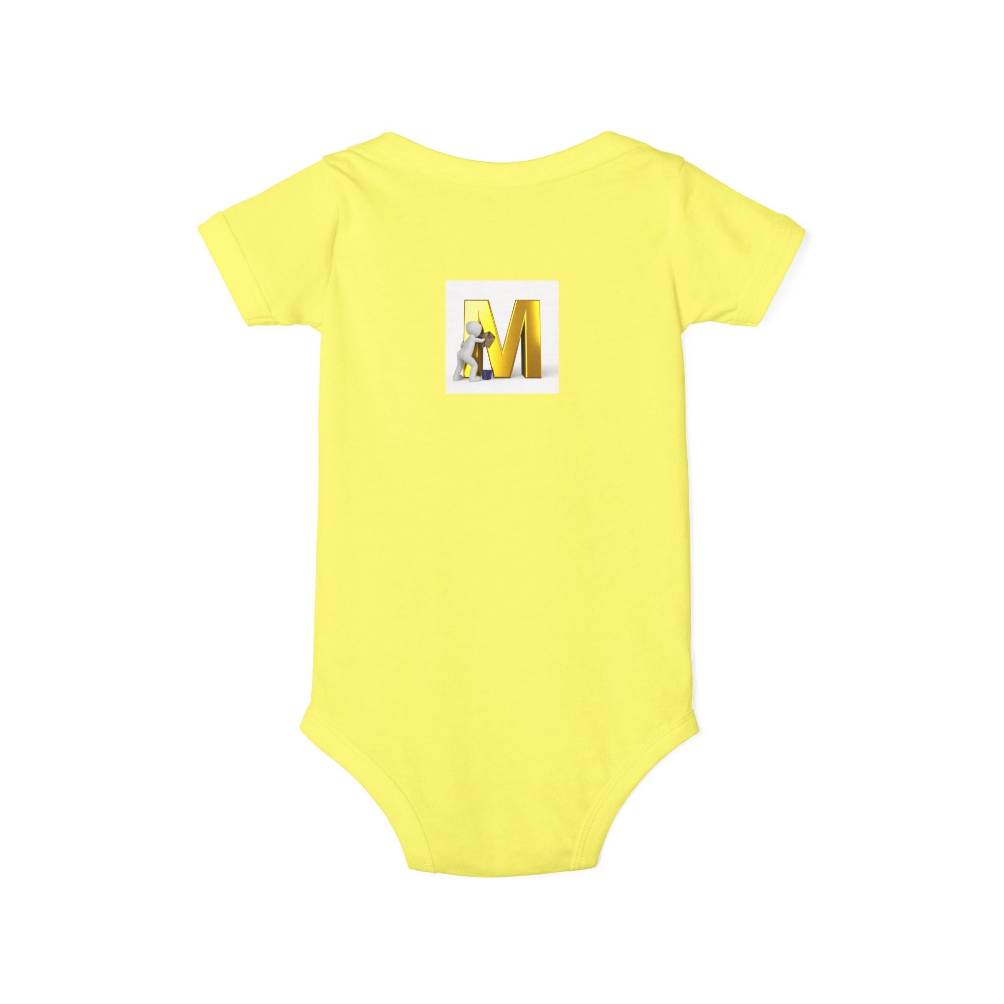 Yellow Letter M with Mouse Onesie | Baby Monogram Initial Infant Bodysuit