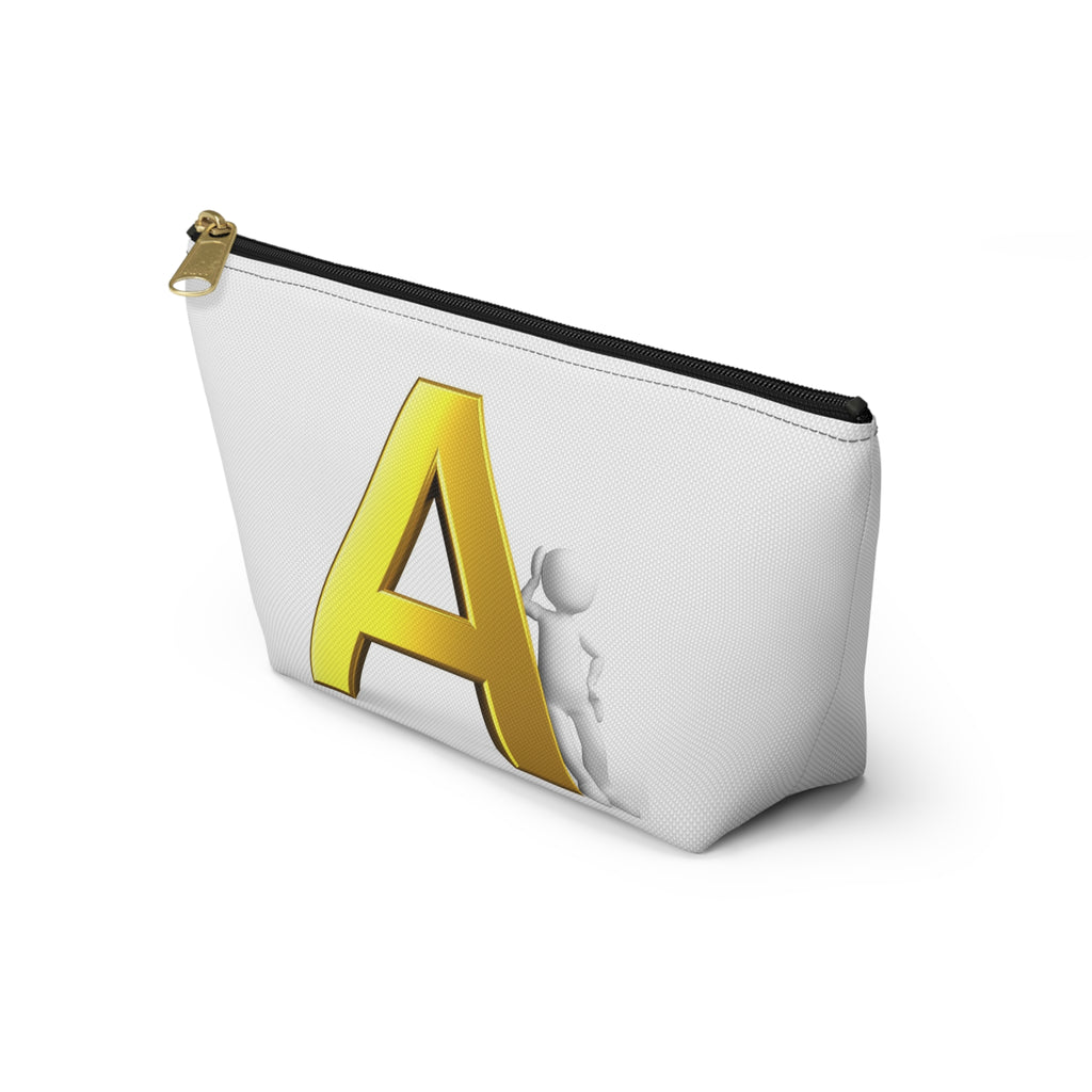 Gold Letter A Monogram Accessory Pouch | T-Bottom Cosmetic Bag