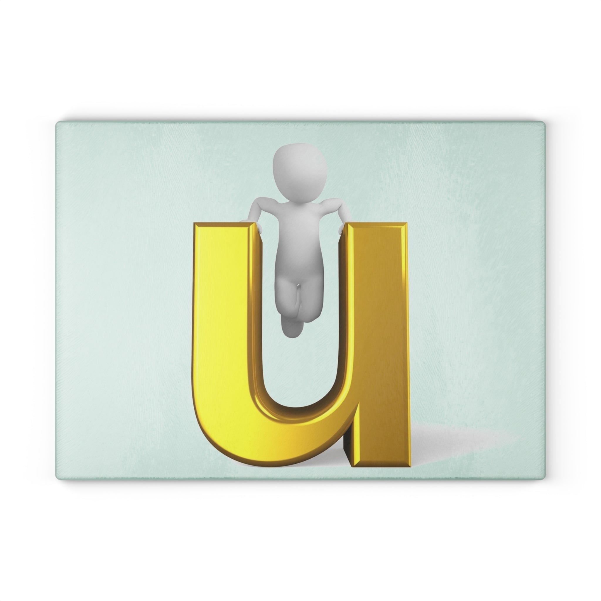 3D Gold Letter U with Figure Glass Cutting Board | Monogram Initial Kitchen Decor