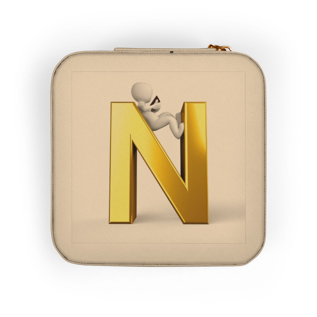 Gold Monogram N Jewelry Travel Case | Compact Square Organizer