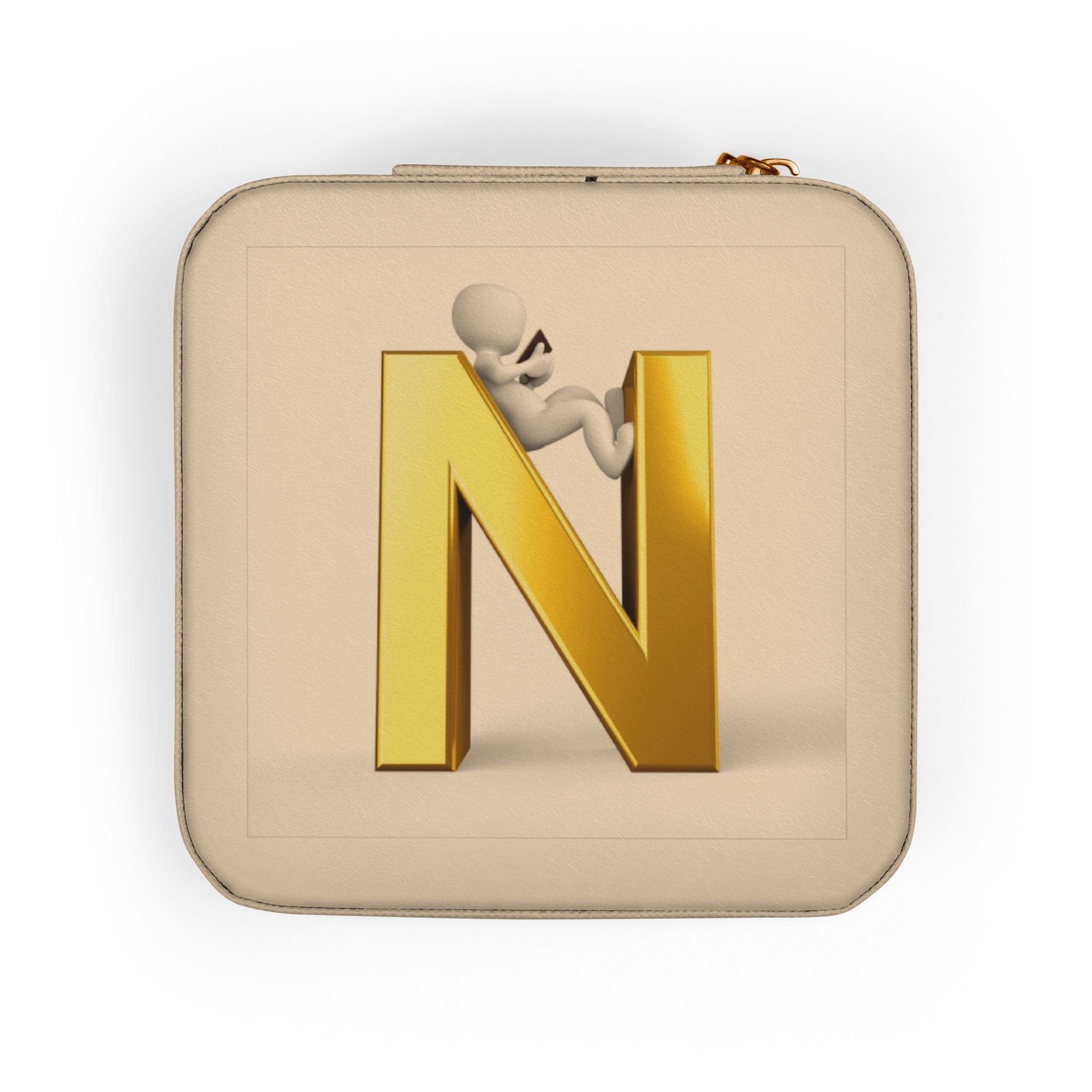 Gold Monogram N Jewelry Travel Case | Compact Square Organizer