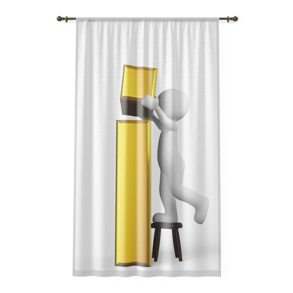 3D Stick Figure Building Gold Letter i Window Curtain | Sheer Decorative Panel