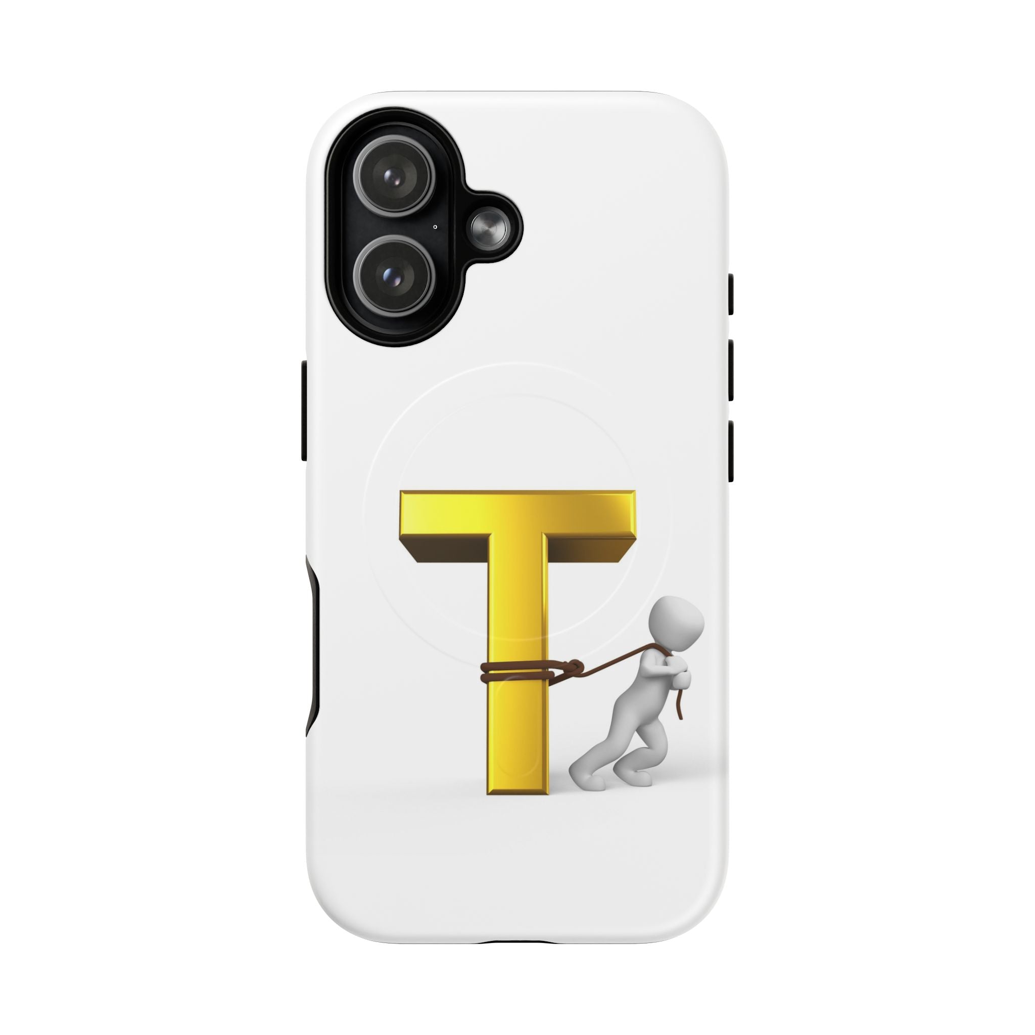 Coque de téléphone Lettre T en or avec personnage tirant | Coque magnétique résistante