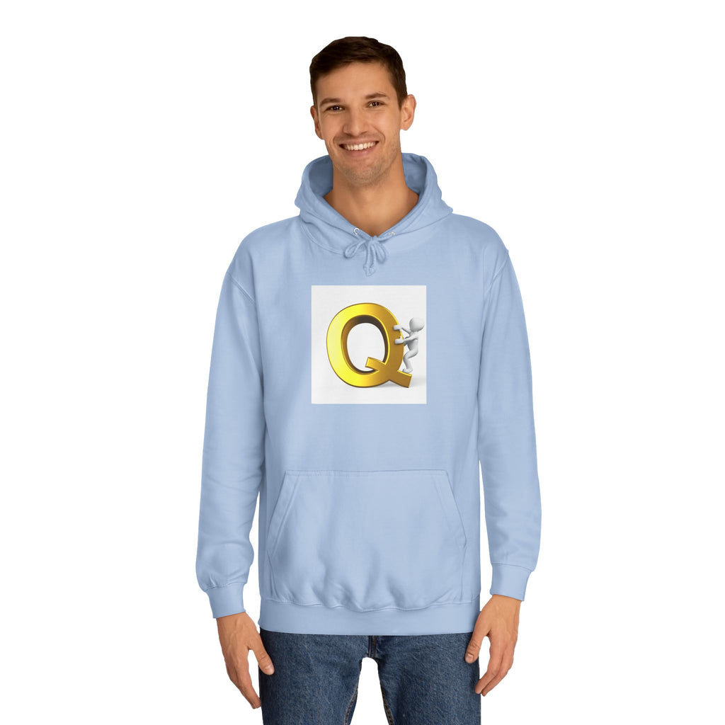 Golden Q Letter Hoodie | 3D Character Climbing Initial Sweatshirt
