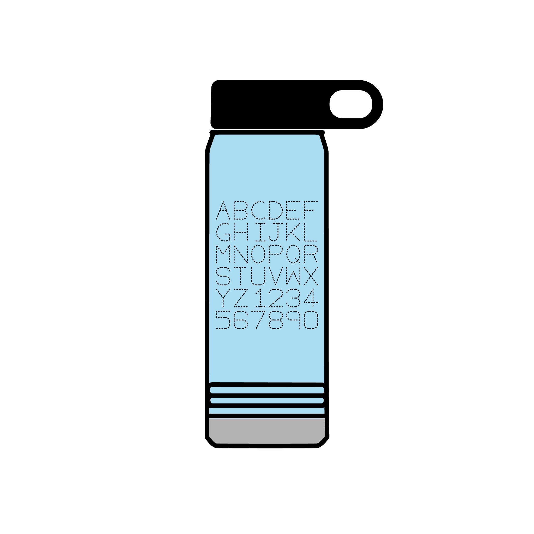 Alphabet Grid Water Bottle, 20oz | Minimal Monogram Lettering