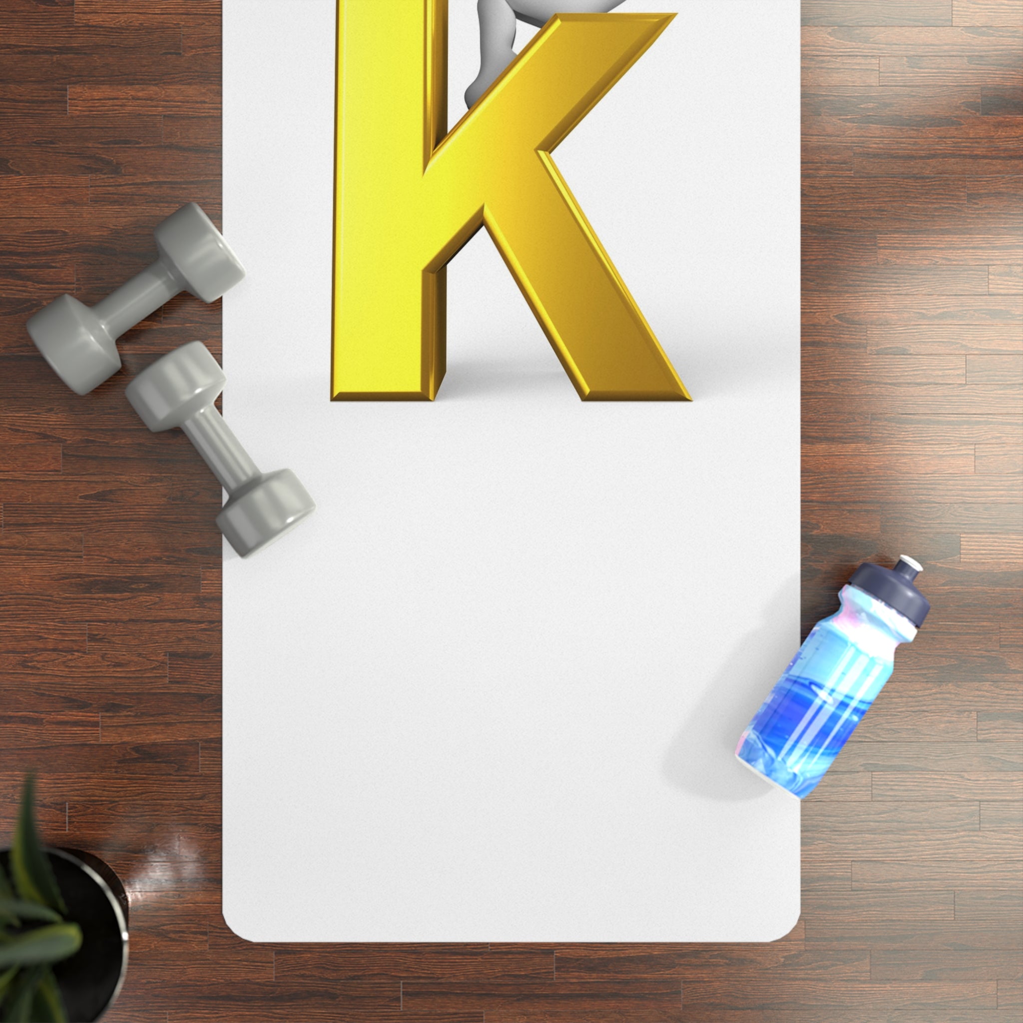 Gold Letter K with 3D Figure Rubber Yoga Mat | Initial Monogram Exercise Mat