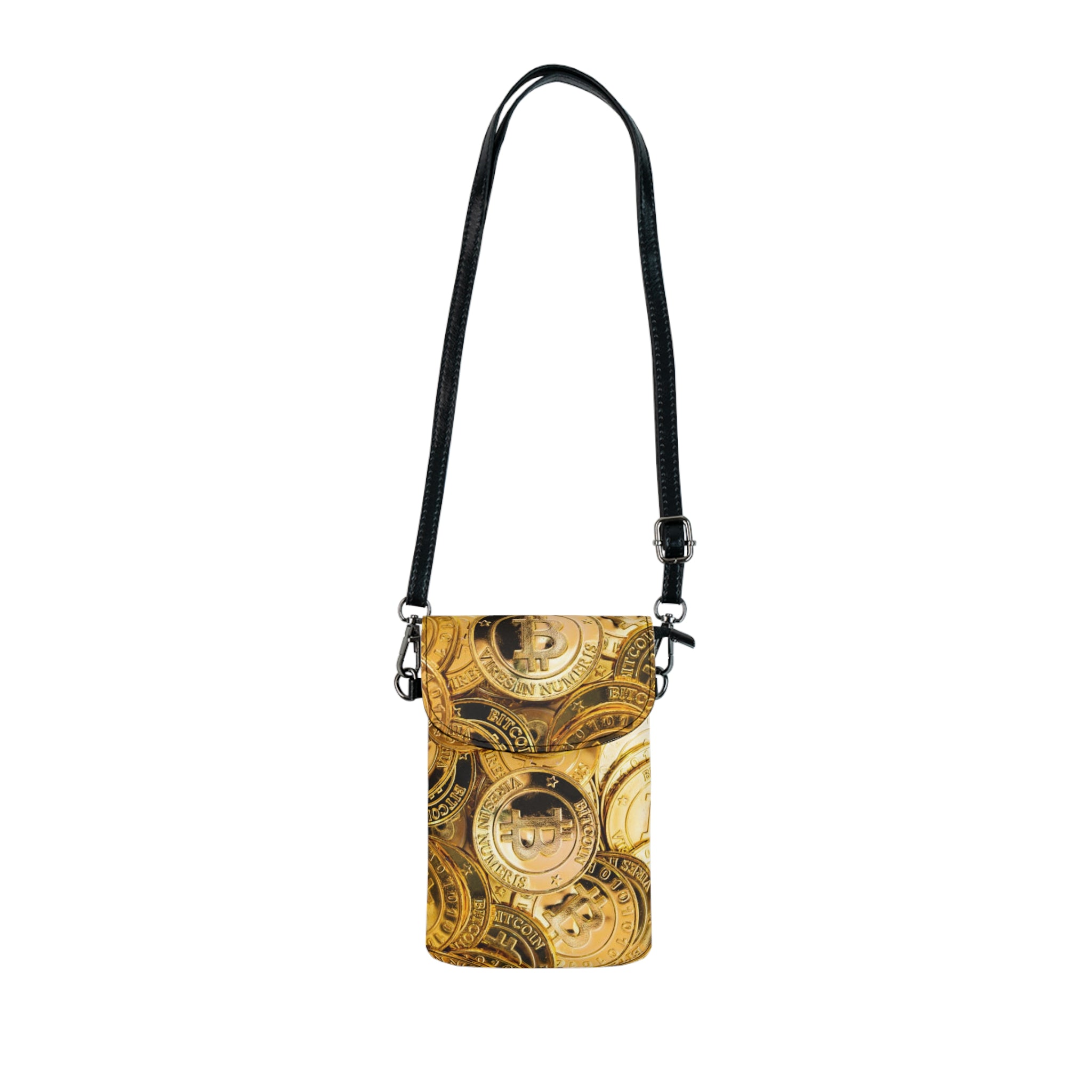 Vintage Bitcoin cryptocurrency Pattern Small Cell Phone Wallet | Crossbody Phone Pouch