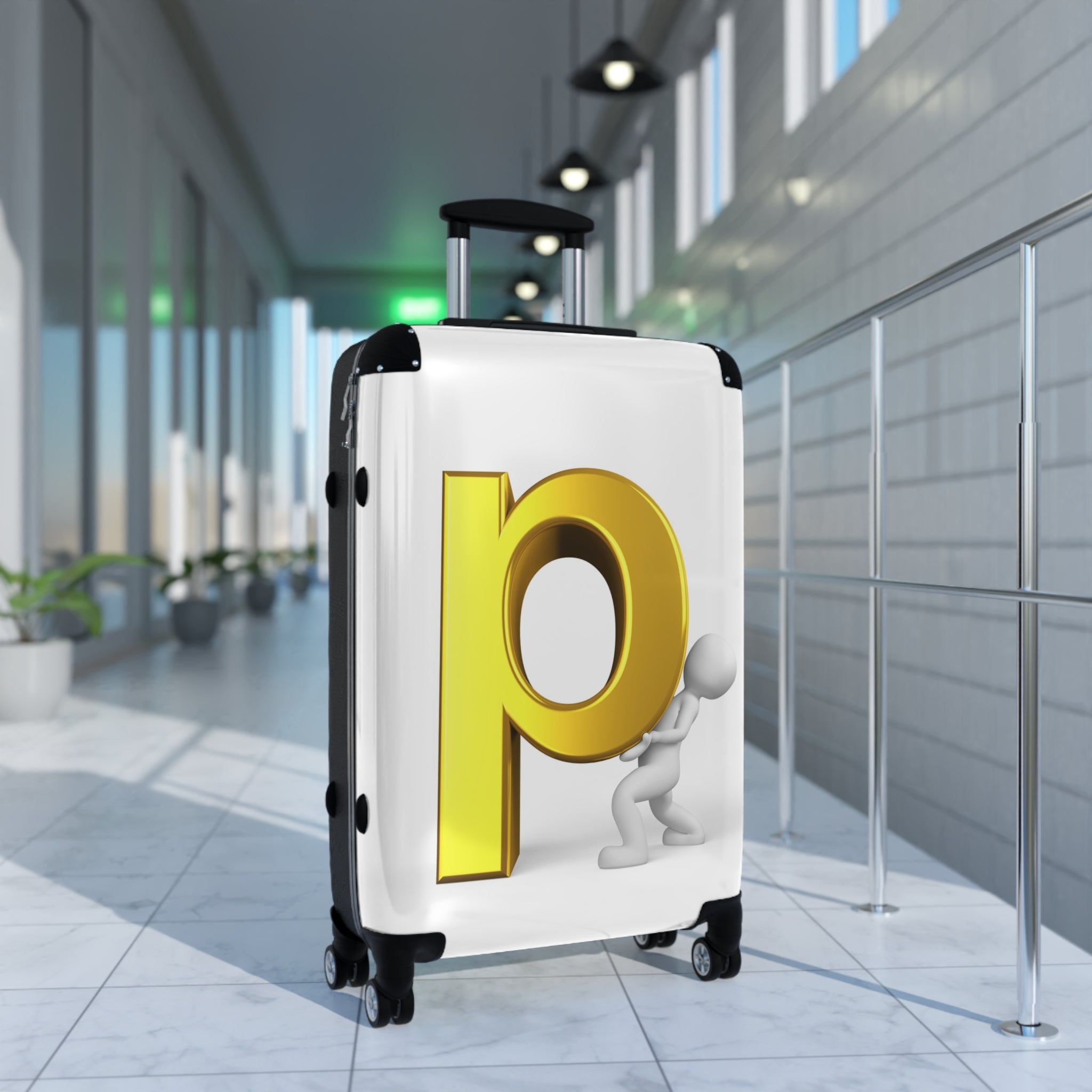 3D Gold Letter P Monogram Suitcase | Personalized Luggage Sticker Decal