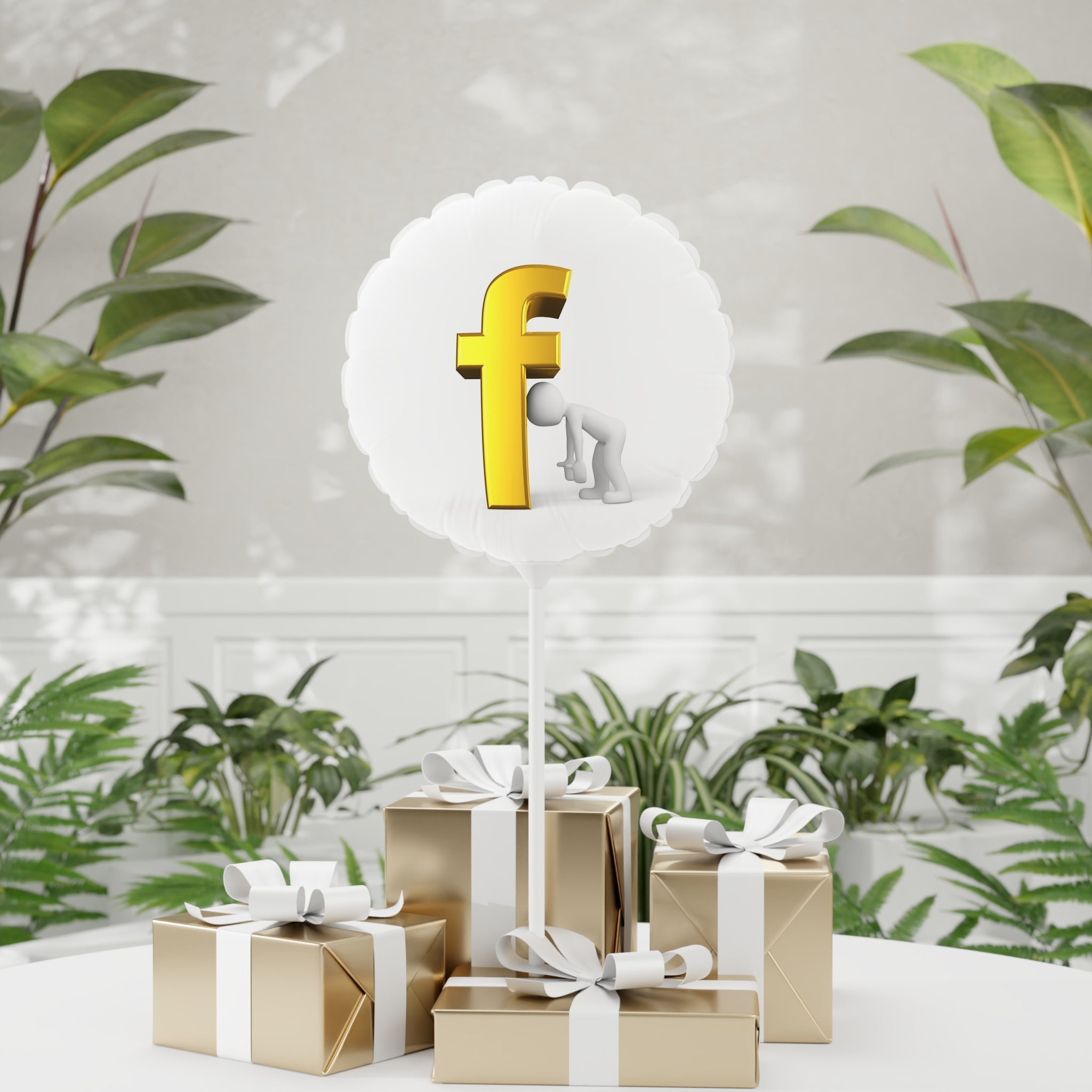 3D Gold Letter F with Figure Balloon 11" Round Balloon