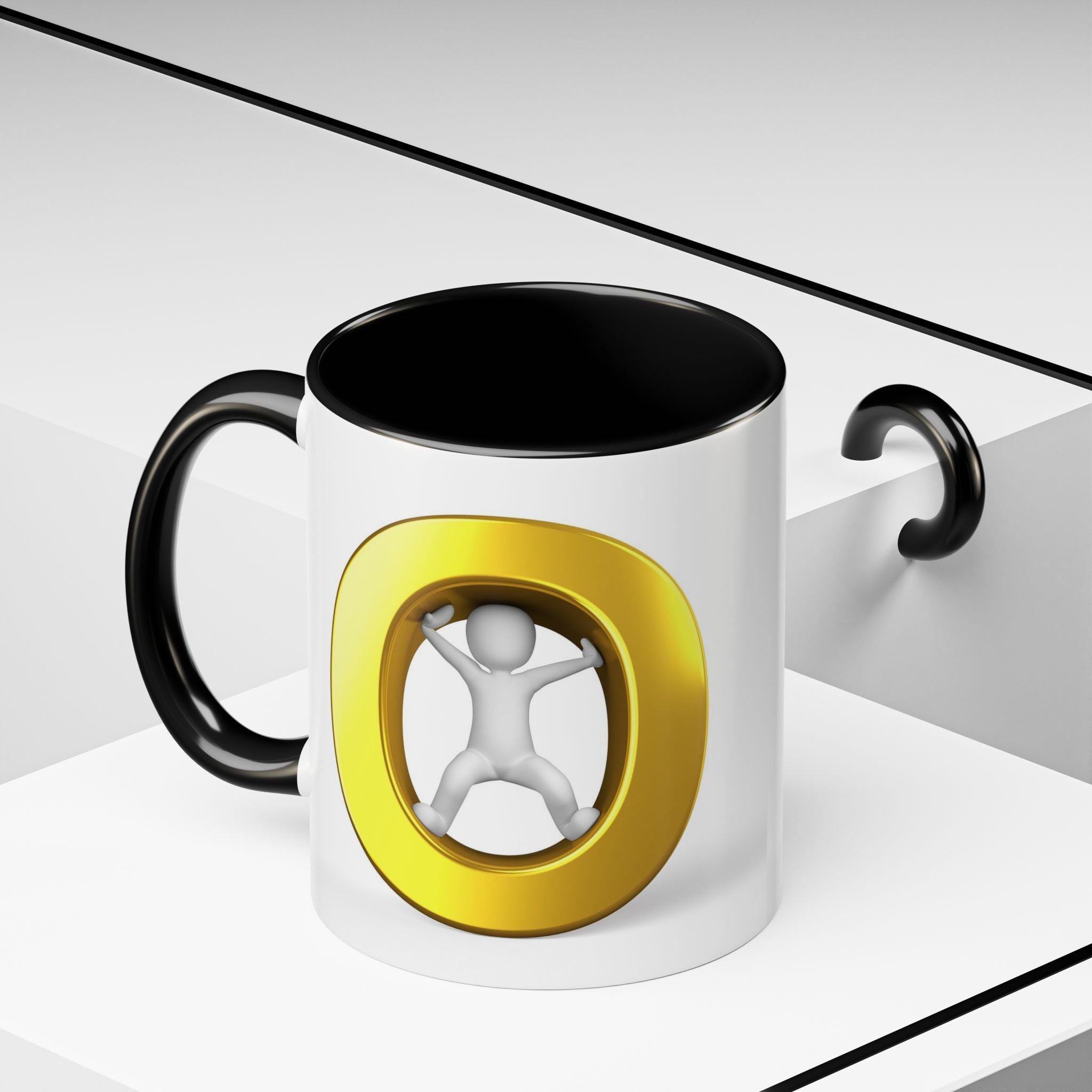 Stick Figure Inside Gold Letter O Mug | Accent Coffee Mug 11oz 15oz