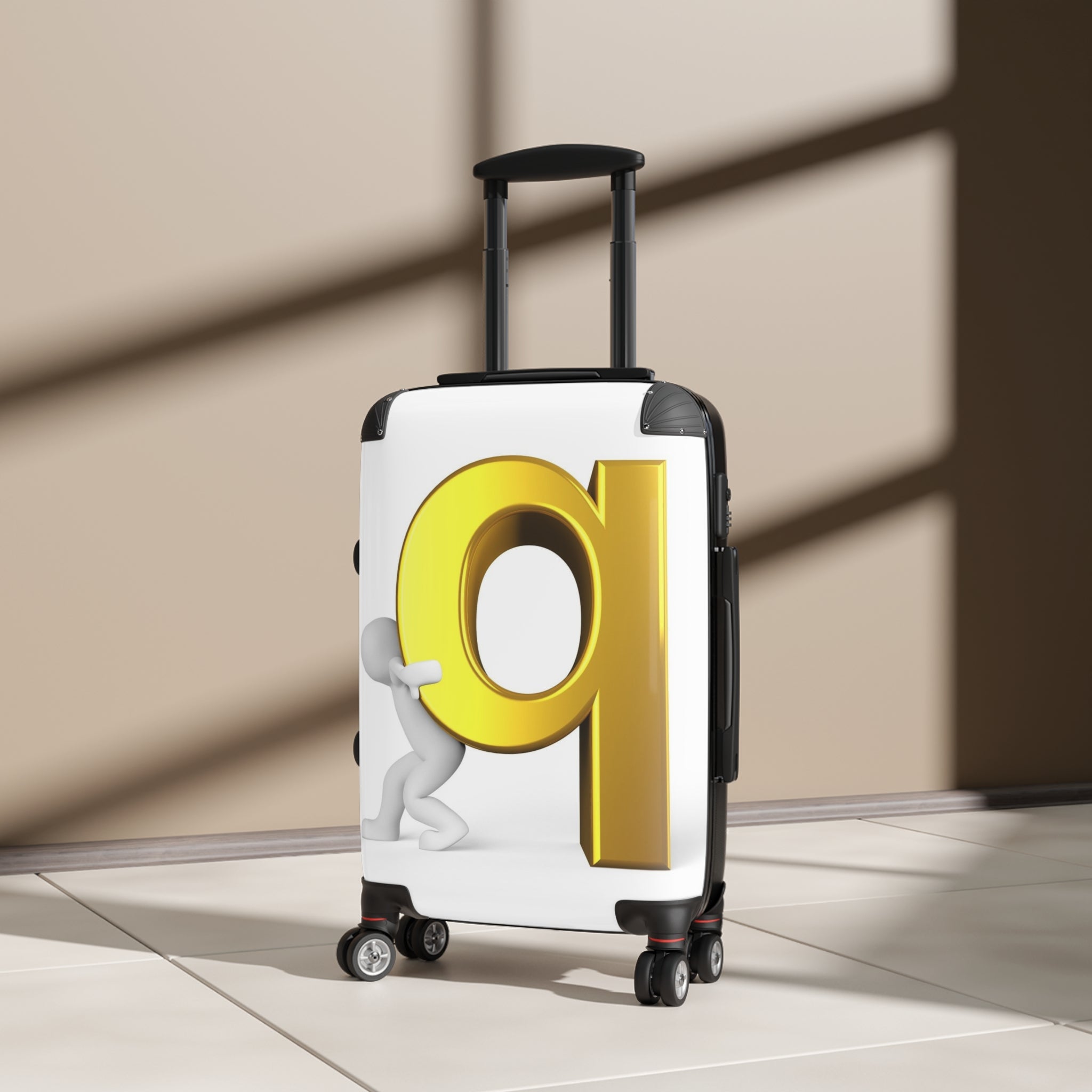 3D Gold Letter Q with Figure Suitcase | Personalized Luggage Cover
