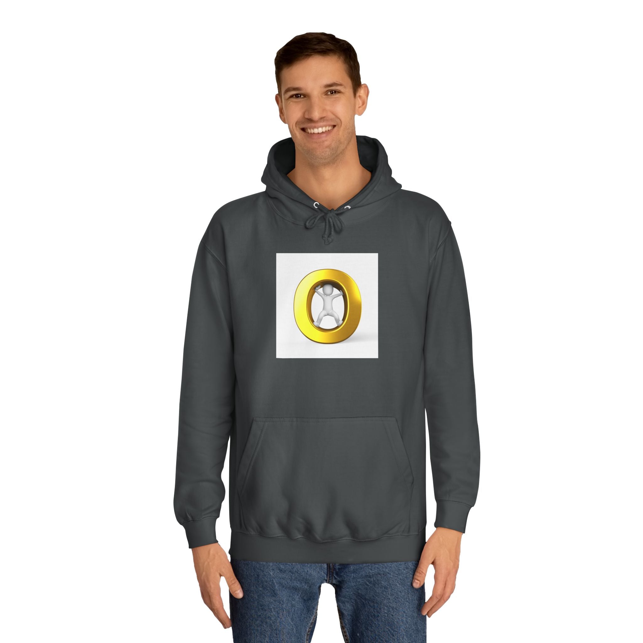 Gold Letter O with Abstract Figure Hoodie | Minimal Graphic Sweatshirt