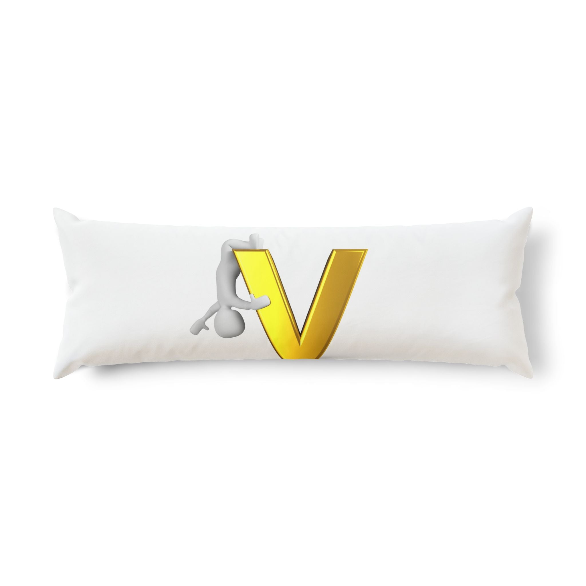 Gold Letter V with Hugging Figure Body Pillow | Monogram Initial V