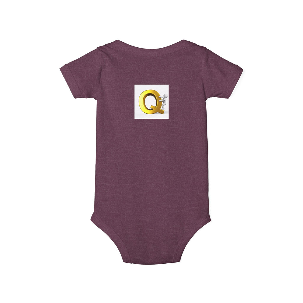 Gold Letter Q with Cute Figure Infant One Piece | Baby Monogram Bodysuit