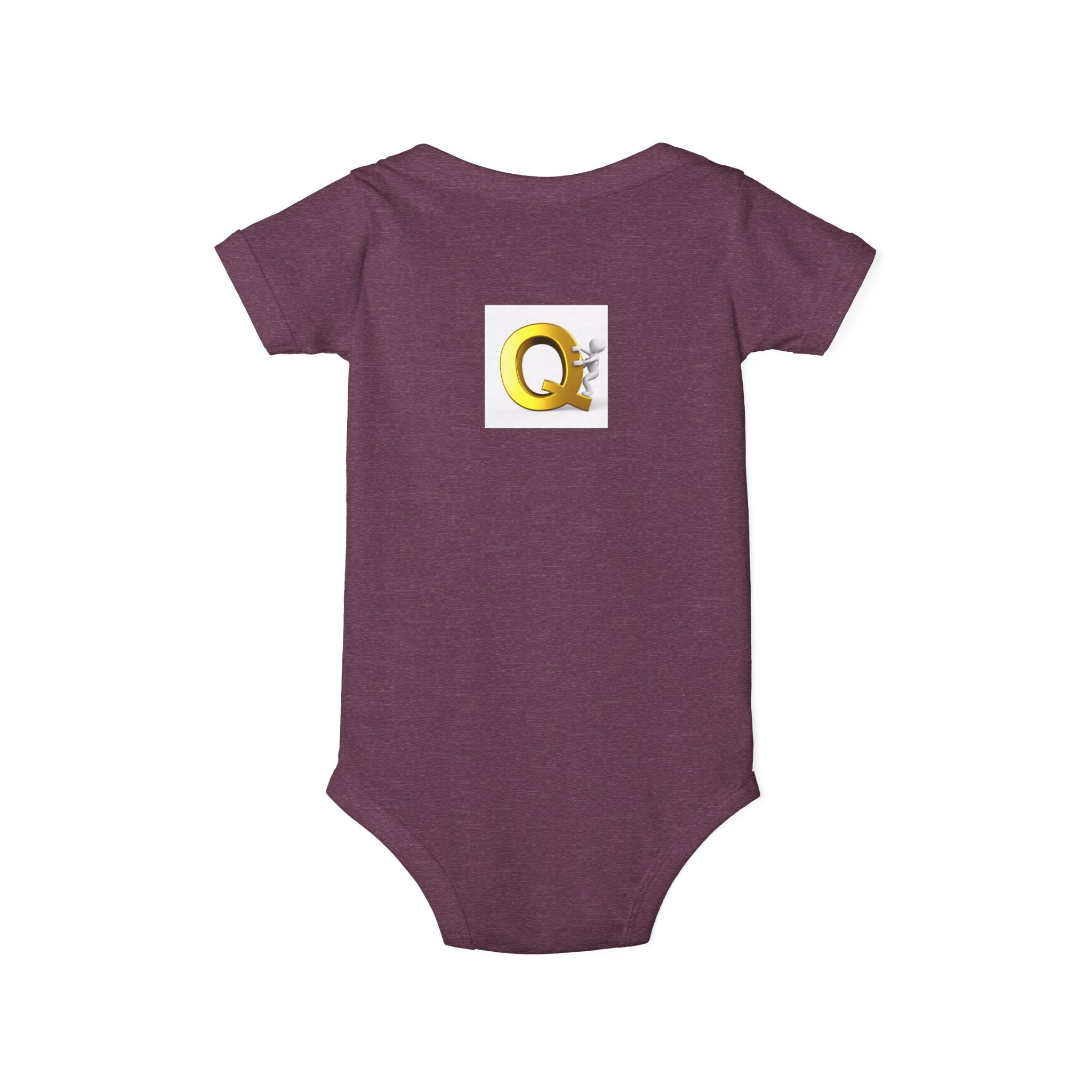 Gold Letter Q with Cute Figure Infant One Piece | Baby Monogram Bodysuit